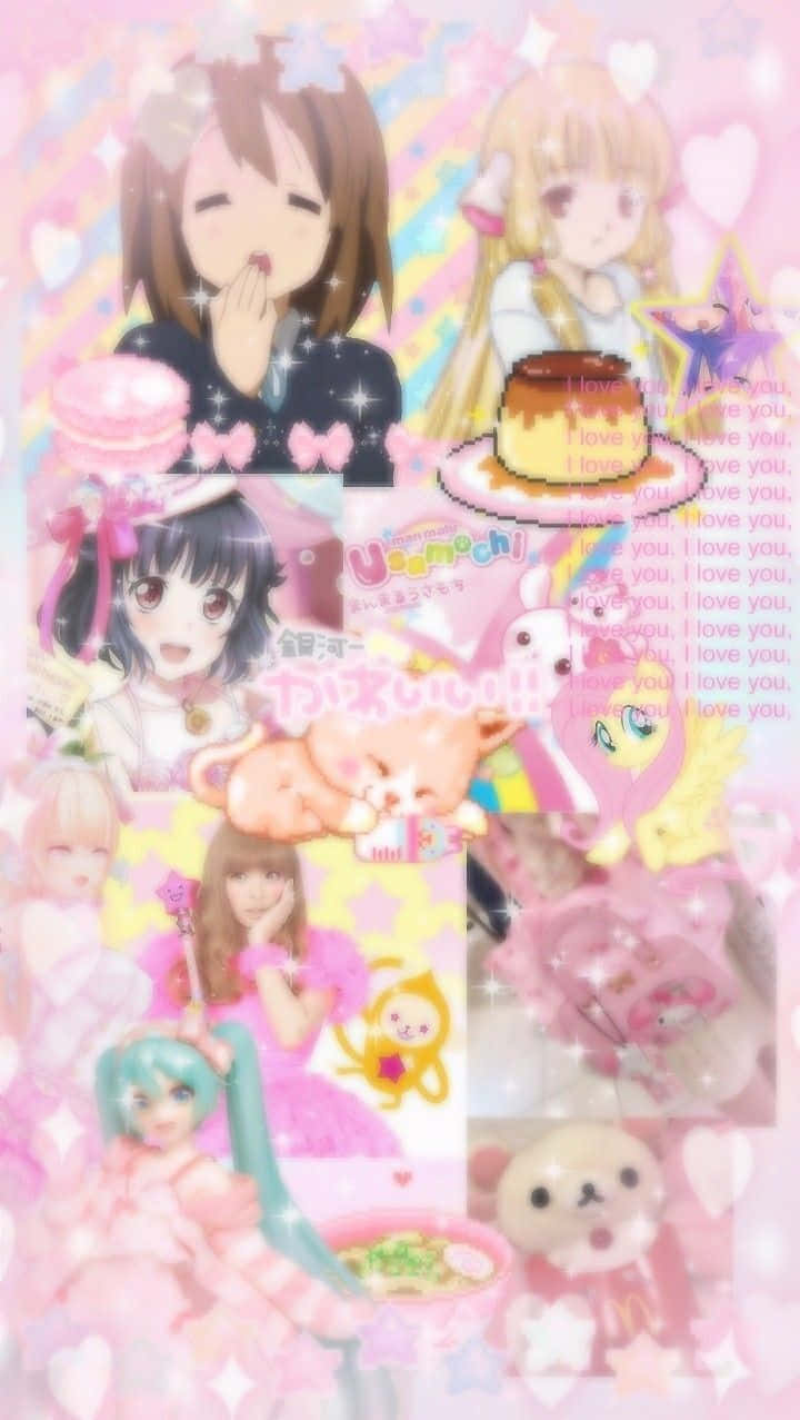 kawaii collage, pastel dreams, anime girls, SD Phone Wallpaper