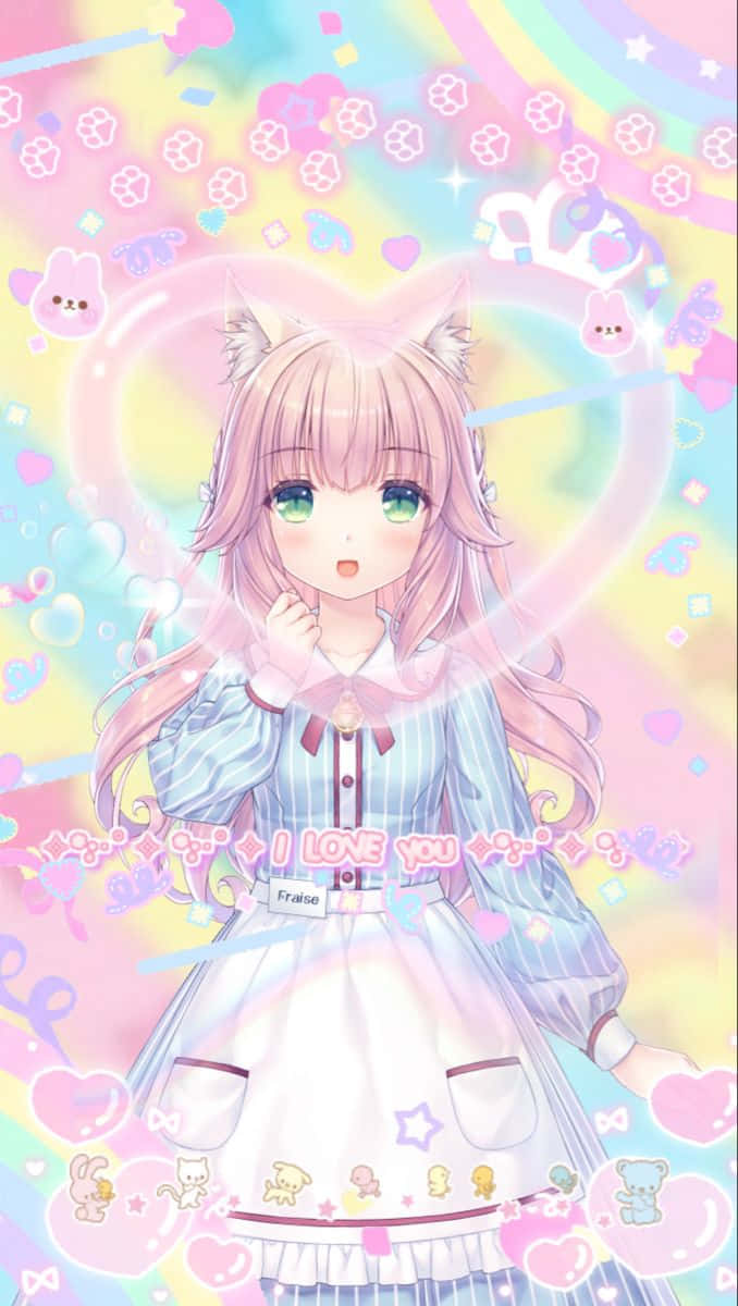 kawaii anime girl, cat ears, pink-haired, SD Phone Wallpaper