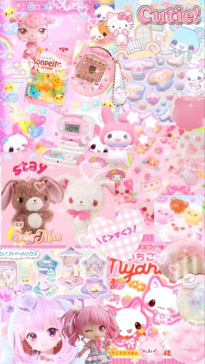 kawaii collage, pink overload, cute anime characters, SD Phone Wallpaper