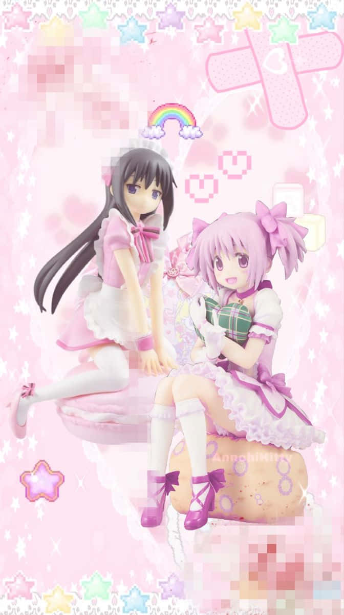 kawaiicore, anime girls, pink outfits, SD Phone Wallpaper