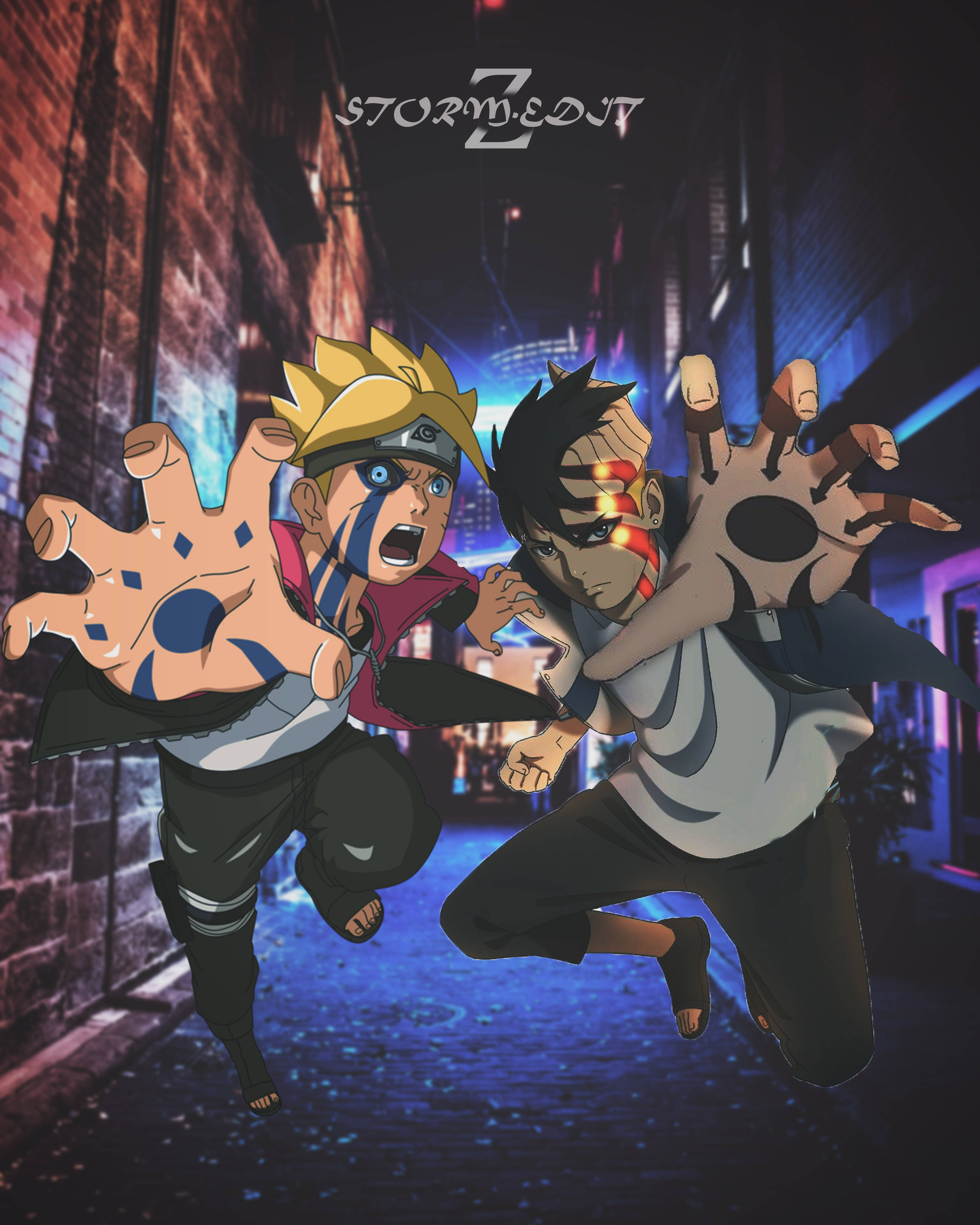 Kawaki, Boruto, neon-lit alleyway, 4K Phone Wallpaper