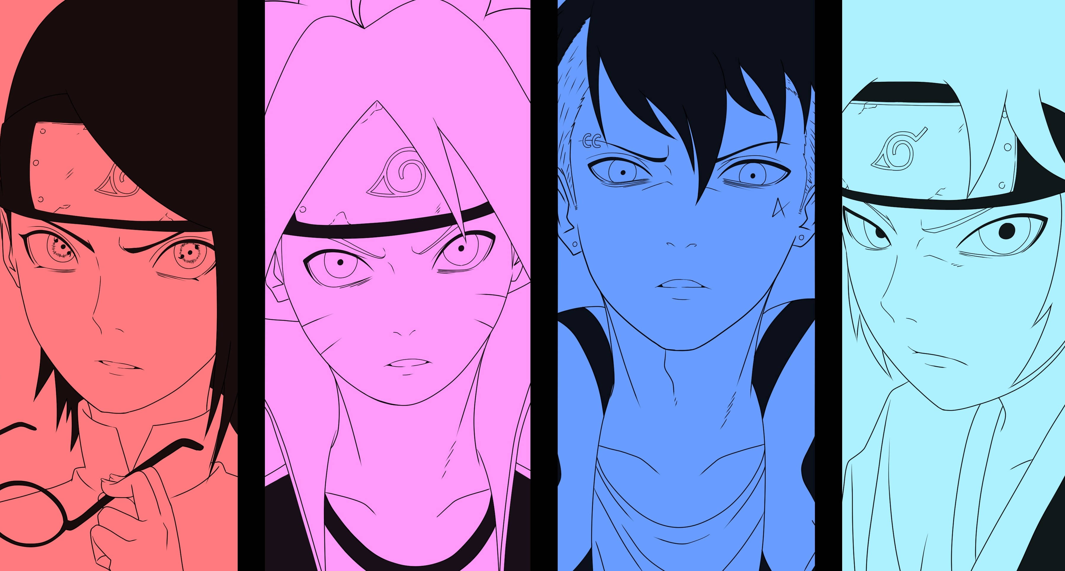 Kawaki, Boruto, monochrome panels, 2K Desktop Wallpaper