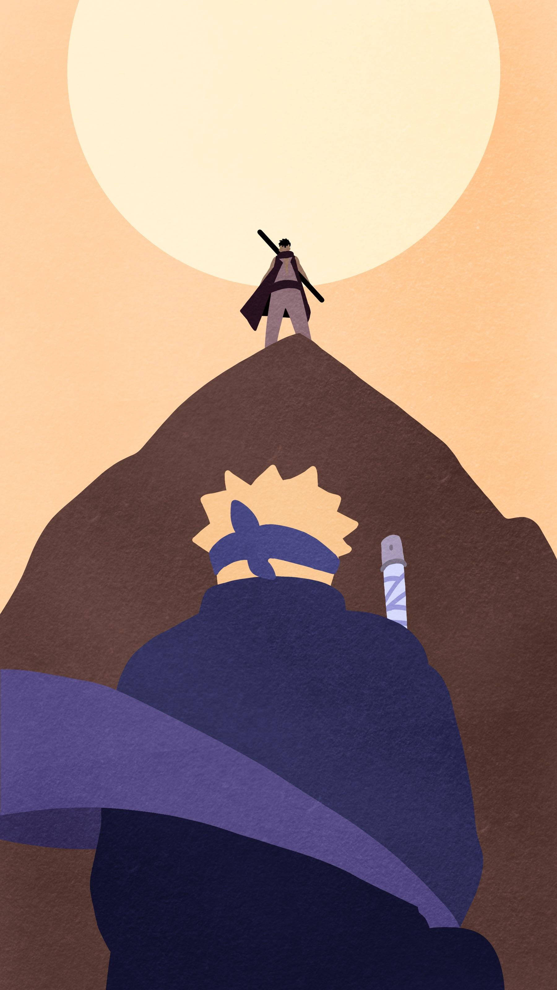 Kawaki, mountain peak, giant sun, 2K Phone Wallpaper