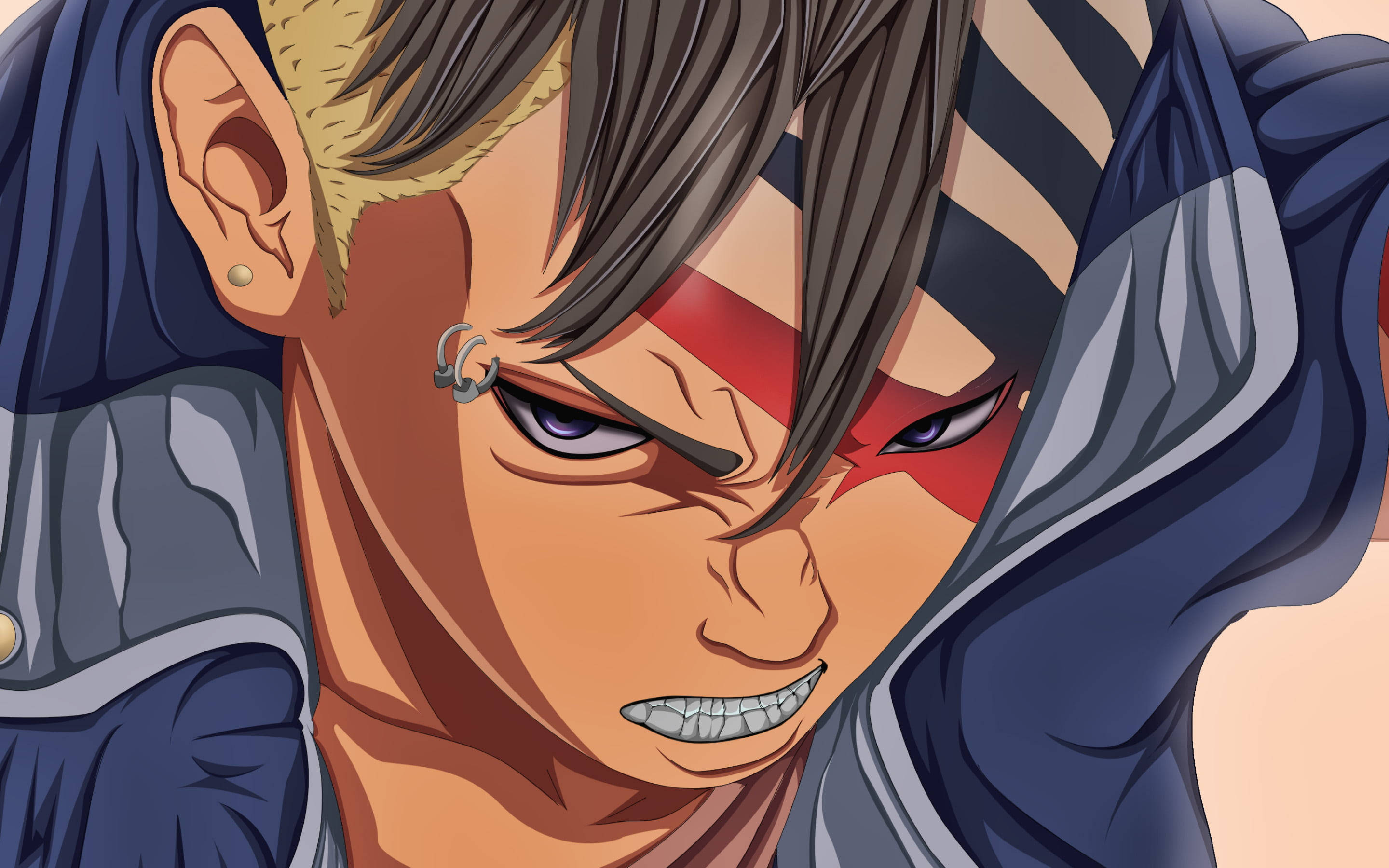 Kawaki, red eye markings, fierce expression, 2K Desktop Wallpaper