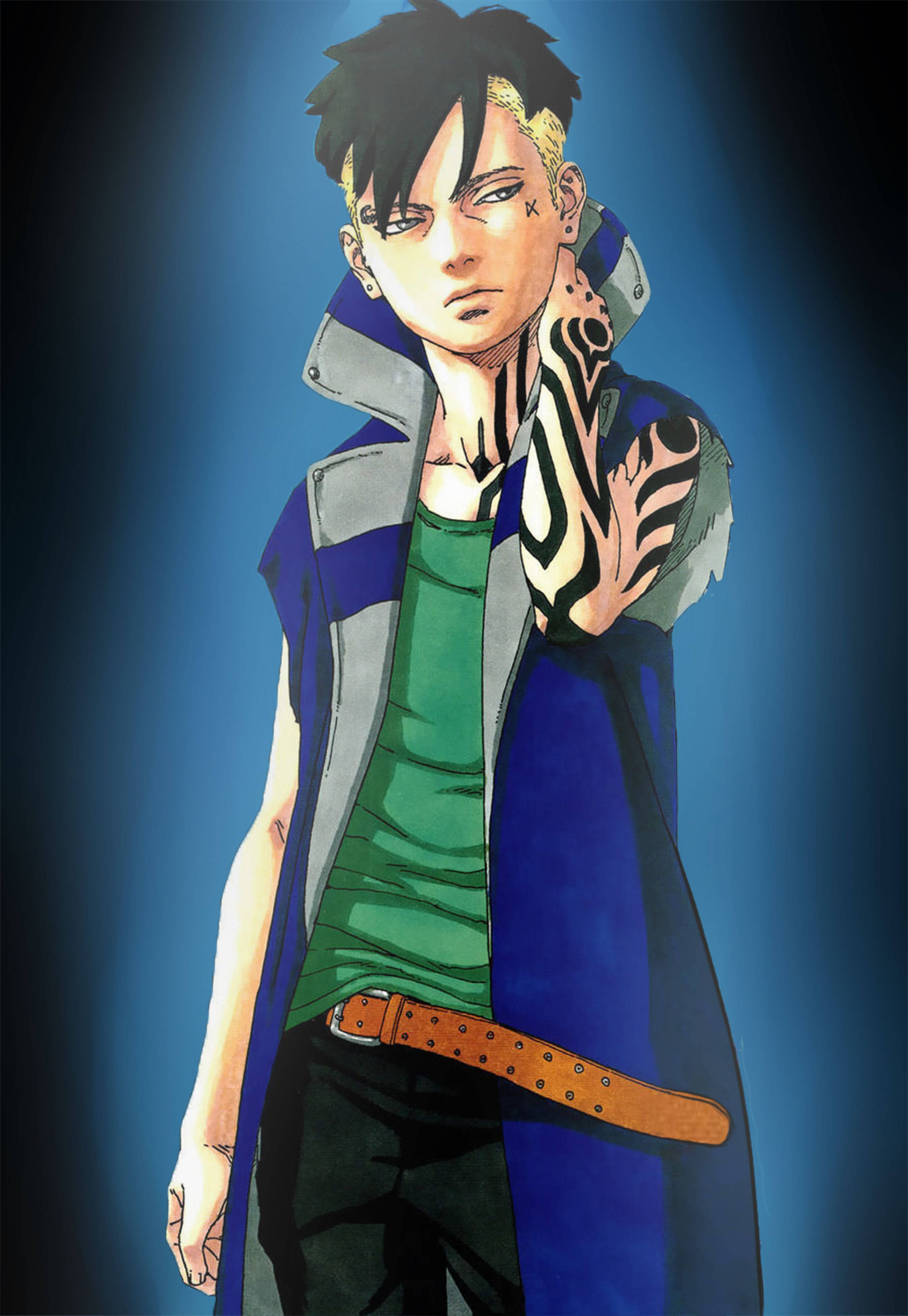Kawaki, black and blonde hair, tattoos, 4K Phone Wallpaper