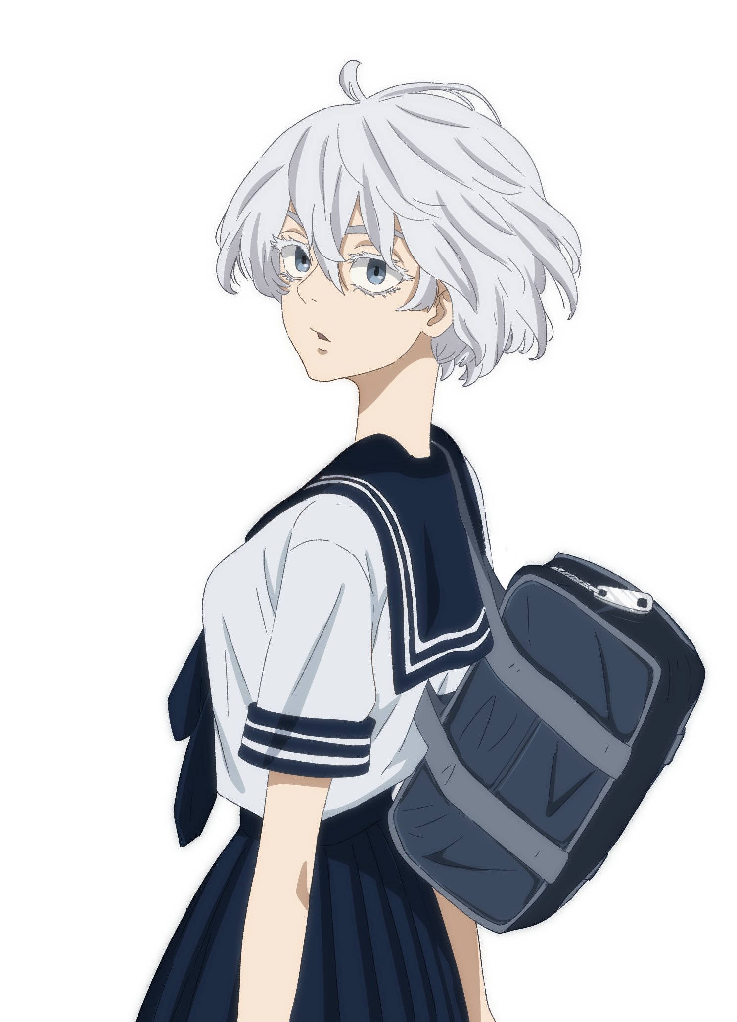 Kawaragi Senju, sailor uniform, silver-haired anime girl, Full HD Phone Wallpaper