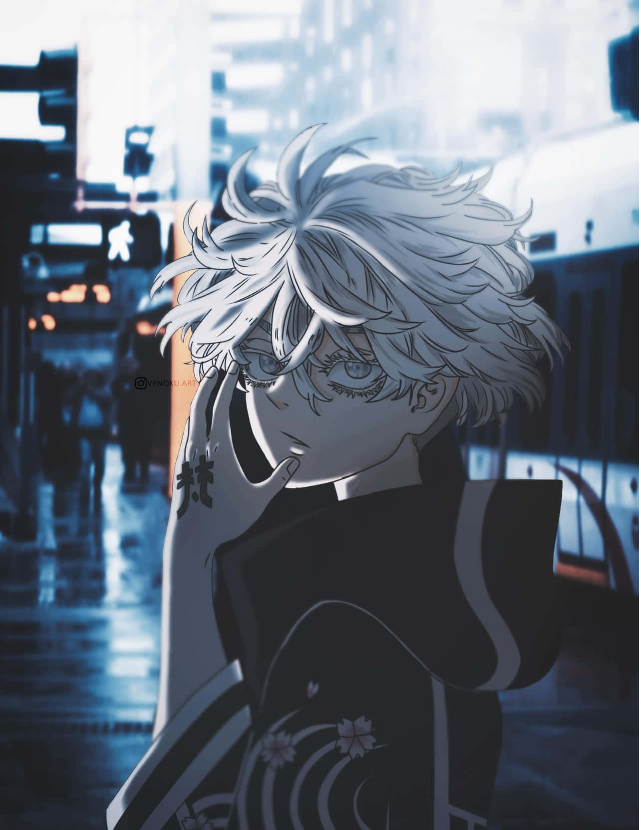 Kawaragi Senju, silver-haired anime character, tattooed hand, HD Phone Wallpaper