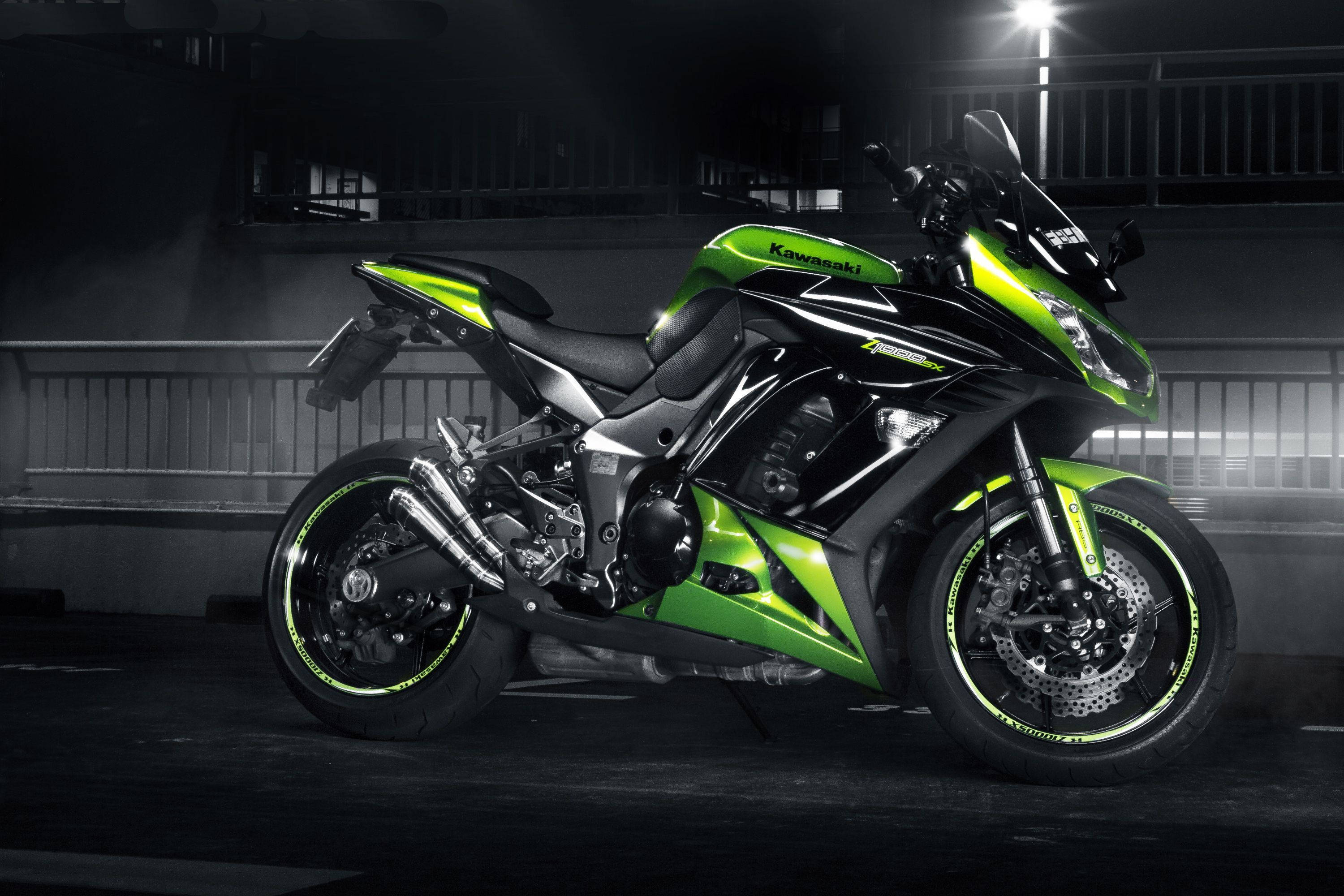 Kawasaki H2r, neon green, black, 2K Desktop Wallpaper