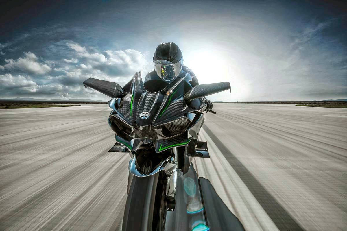 Kawasaki H2r, black helmet, sleek black and green motorcycle, SD Desktop Wallpaper