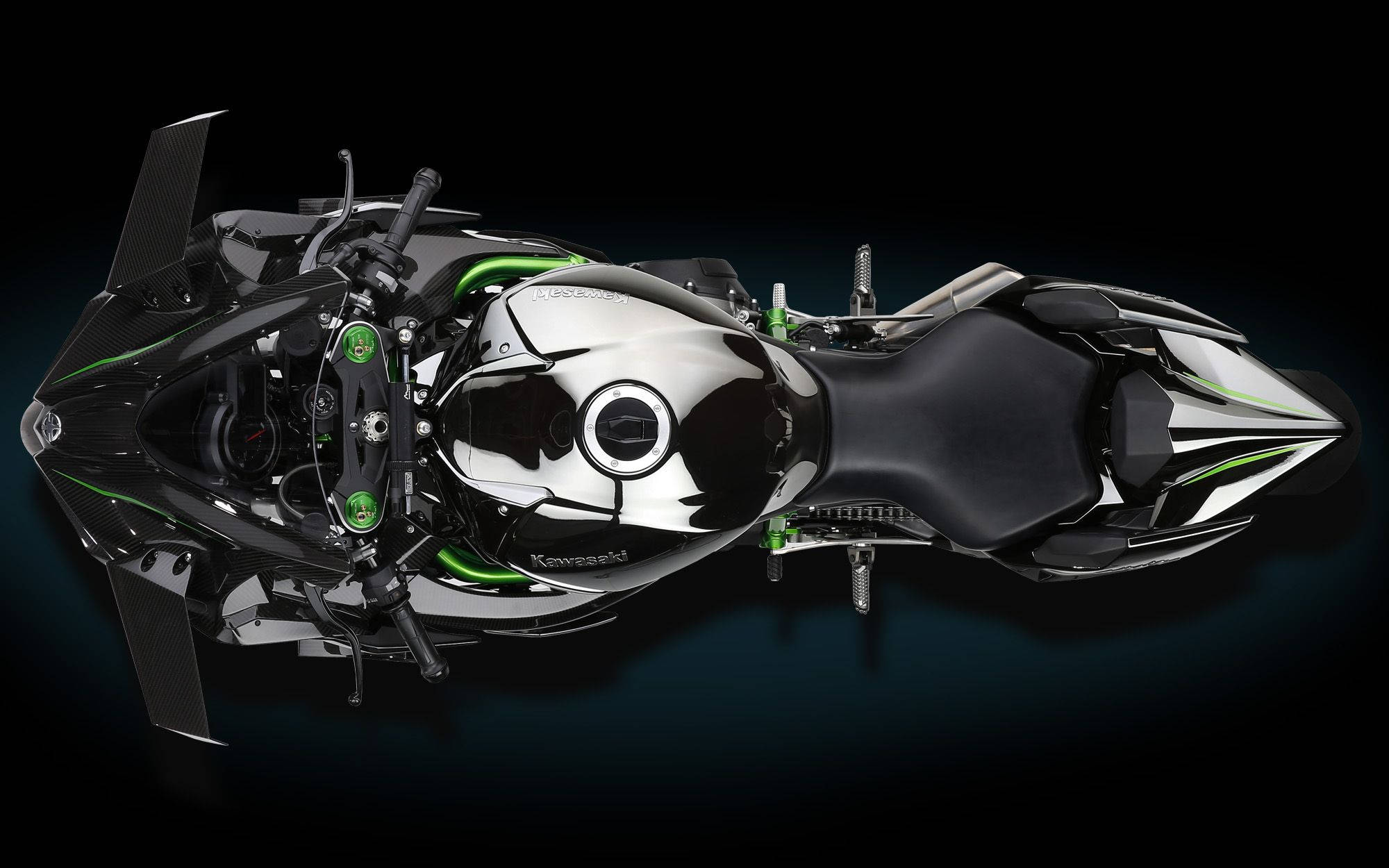 Kawasaki H2r, sleek black and green, chrome accents, Full HD Desktop Wallpaper
