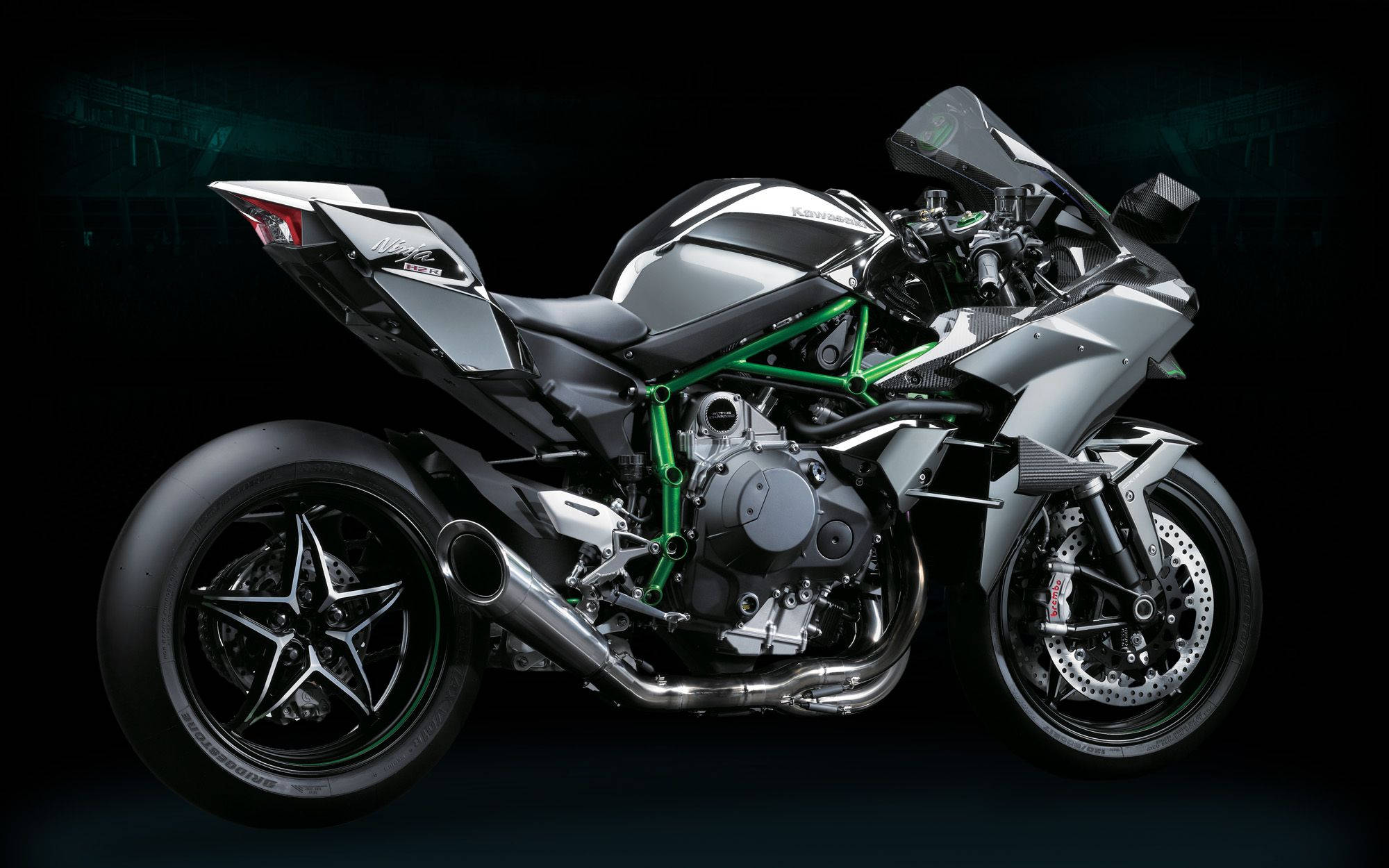 Kawasaki H2r, silver, green, Full HD Desktop Wallpaper