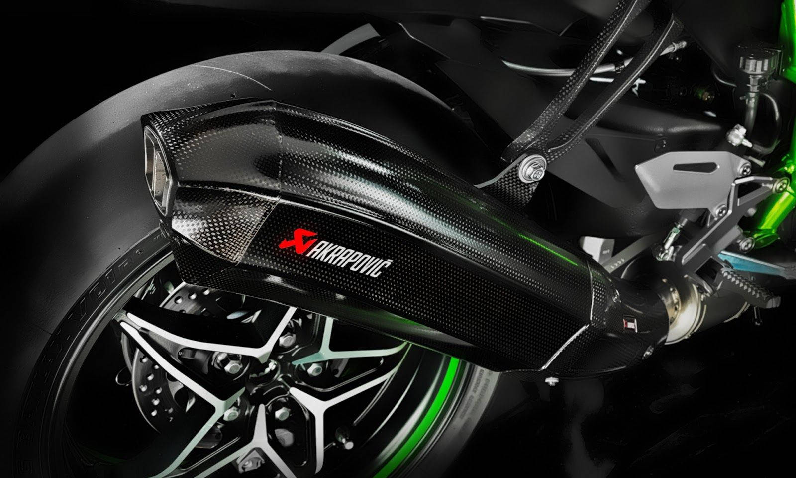 Kawasaki H2r, black carbon fiber, glowing green accents, HD Desktop Wallpaper