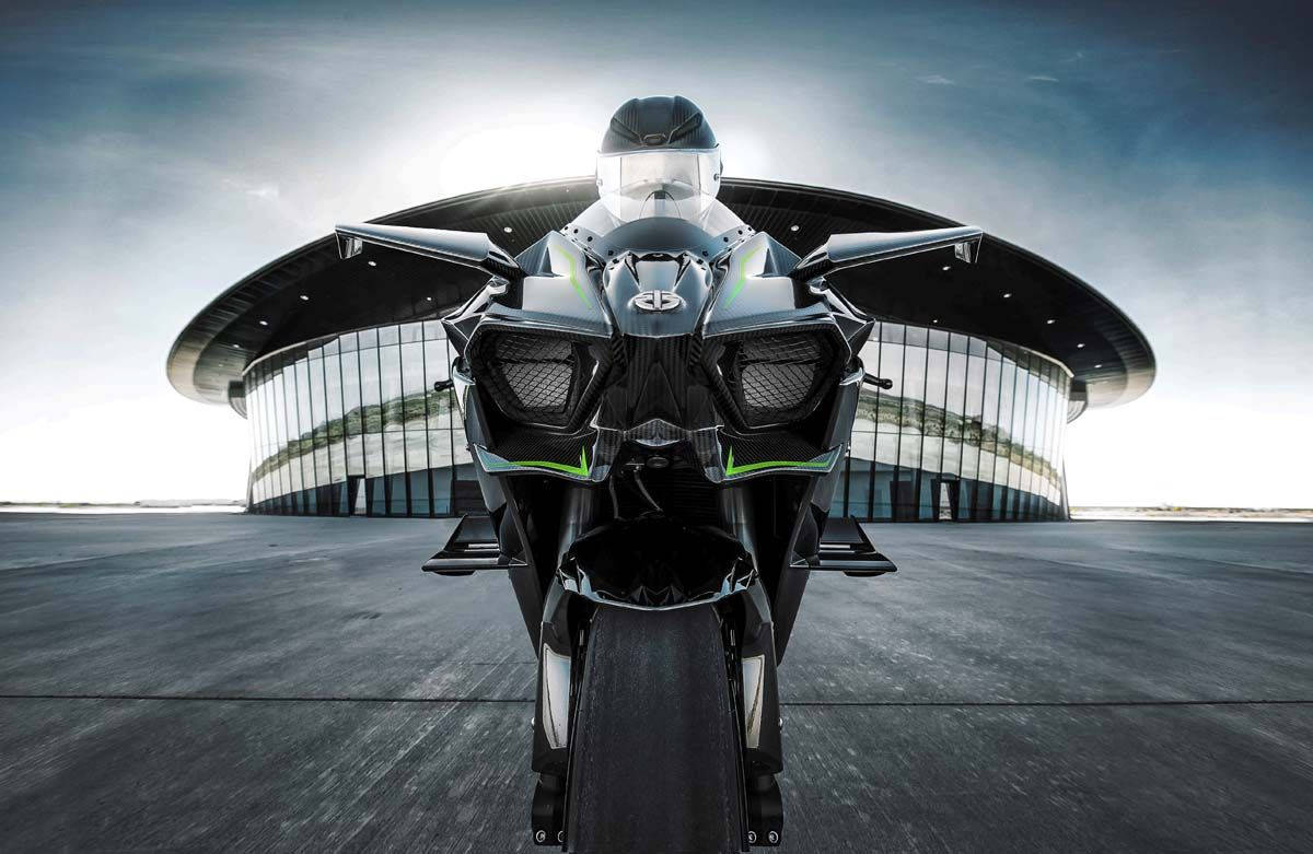 Kawasaki H2r, black motorcycle, green accents, SD Desktop Wallpaper
