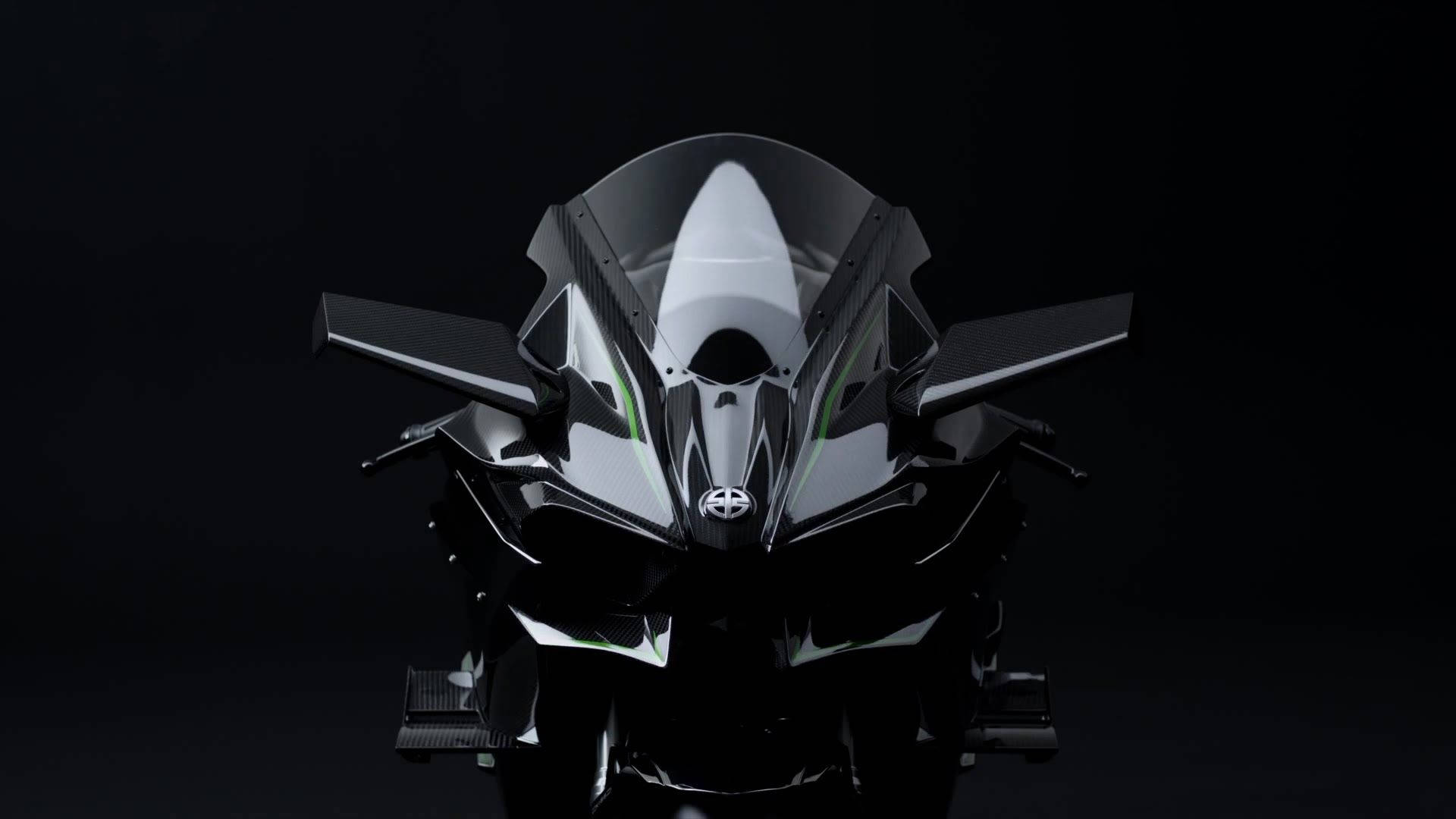 Black Kawasaki H2R, Kawasaki H2R, glowing green accents, Full HD Desktop Wallpaper