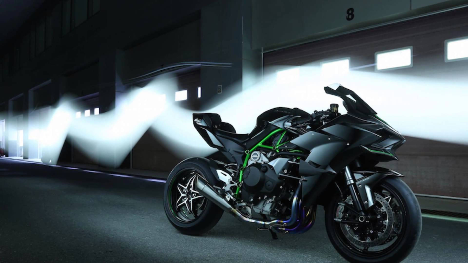 matte black, Kawasaki H2r, neon green accents, Full HD Desktop Wallpaper