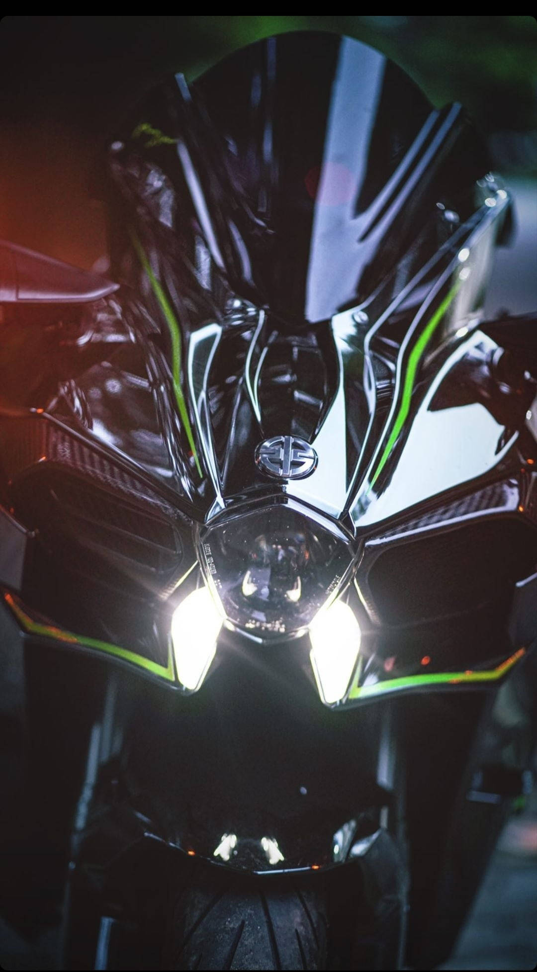 Kawasaki H2r, sleek black motorcycle, glowing green accents, Full HD Phone Wallpaper