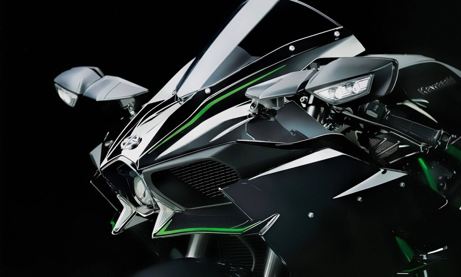 Kawasaki H2r, black, green accents, HD Desktop Wallpaper