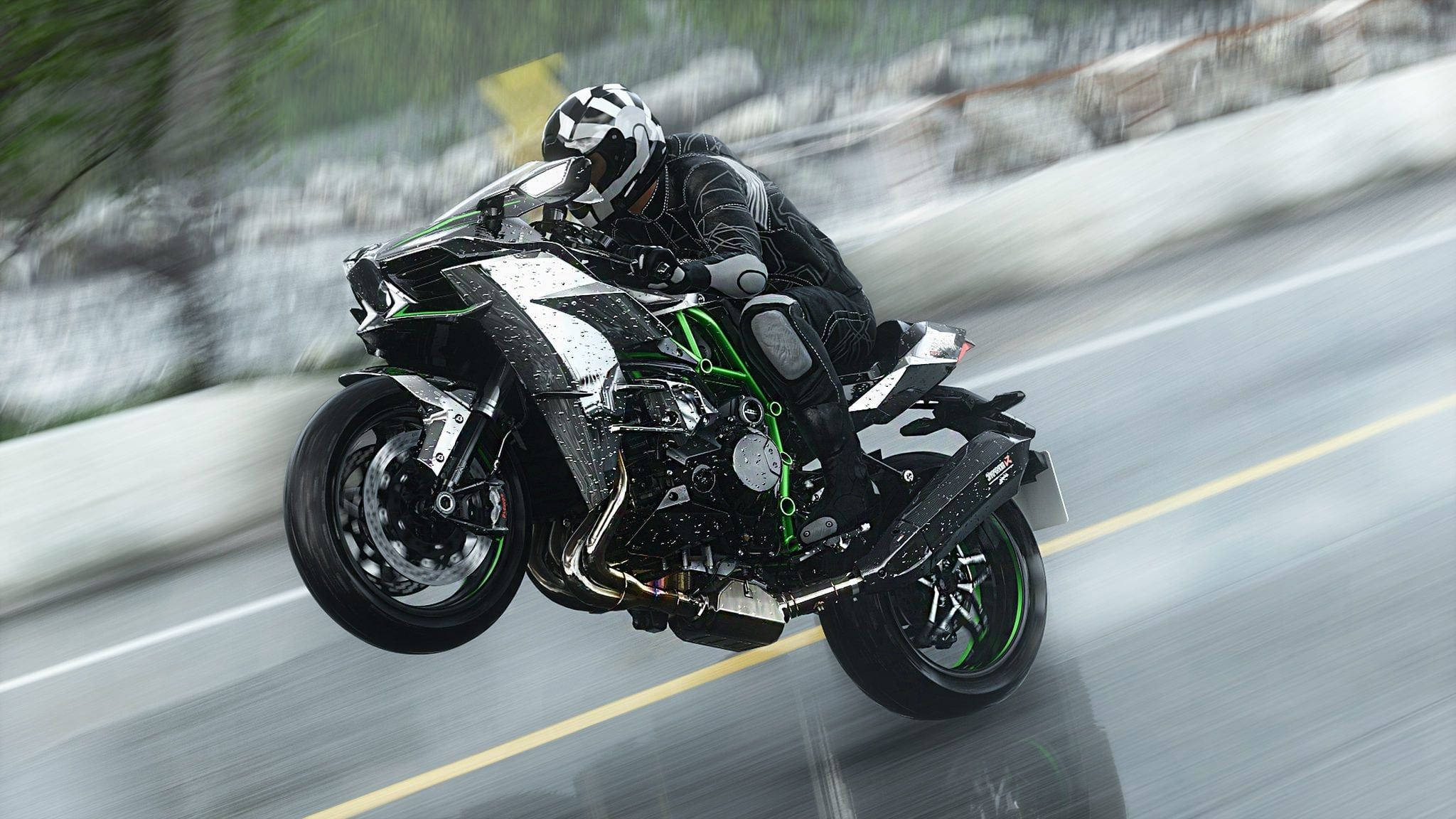 Kawasaki H2R, black, green, Full HD Desktop Wallpaper