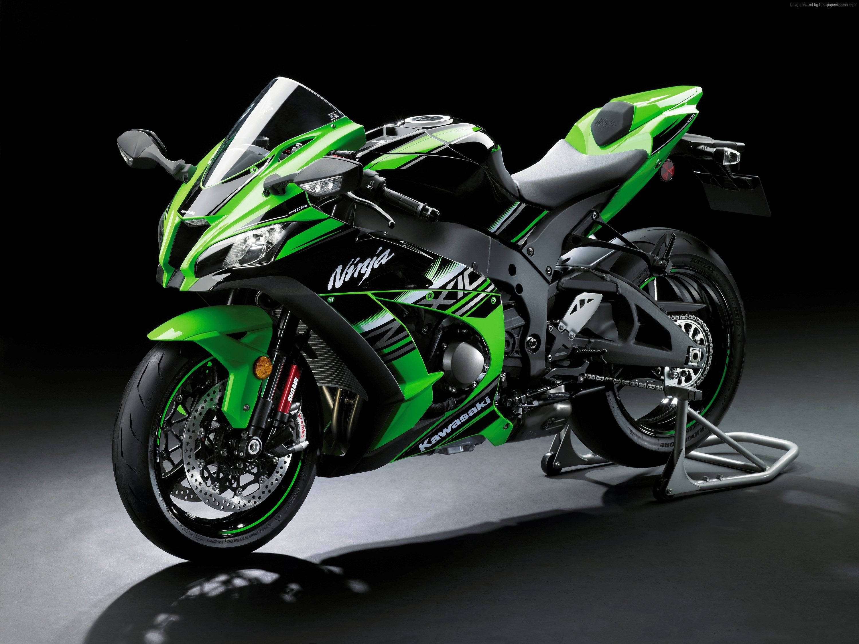 neon green, Kawasaki H2r, green and black, 2K Desktop Wallpaper