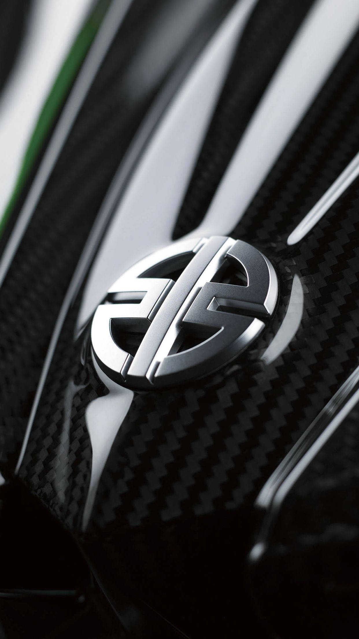 Kawasaki H2r, silver logo, glossy black carbon fiber, Full HD Phone Wallpaper