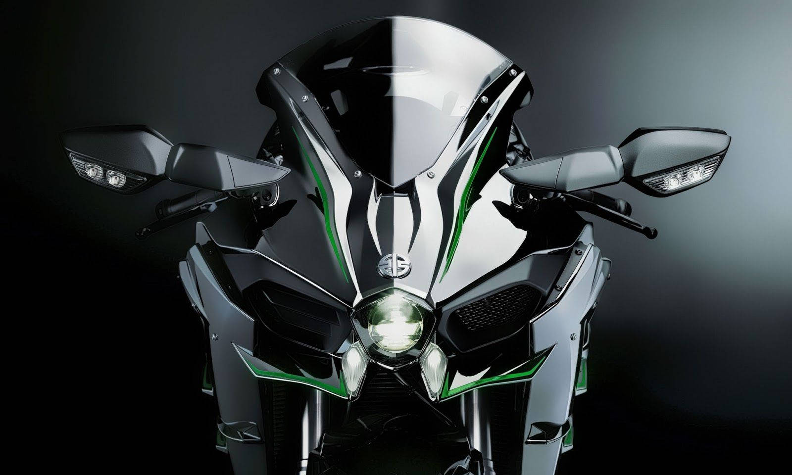 Kawasaki H2R, sleek silver and green, sharp lines, HD Desktop Wallpaper