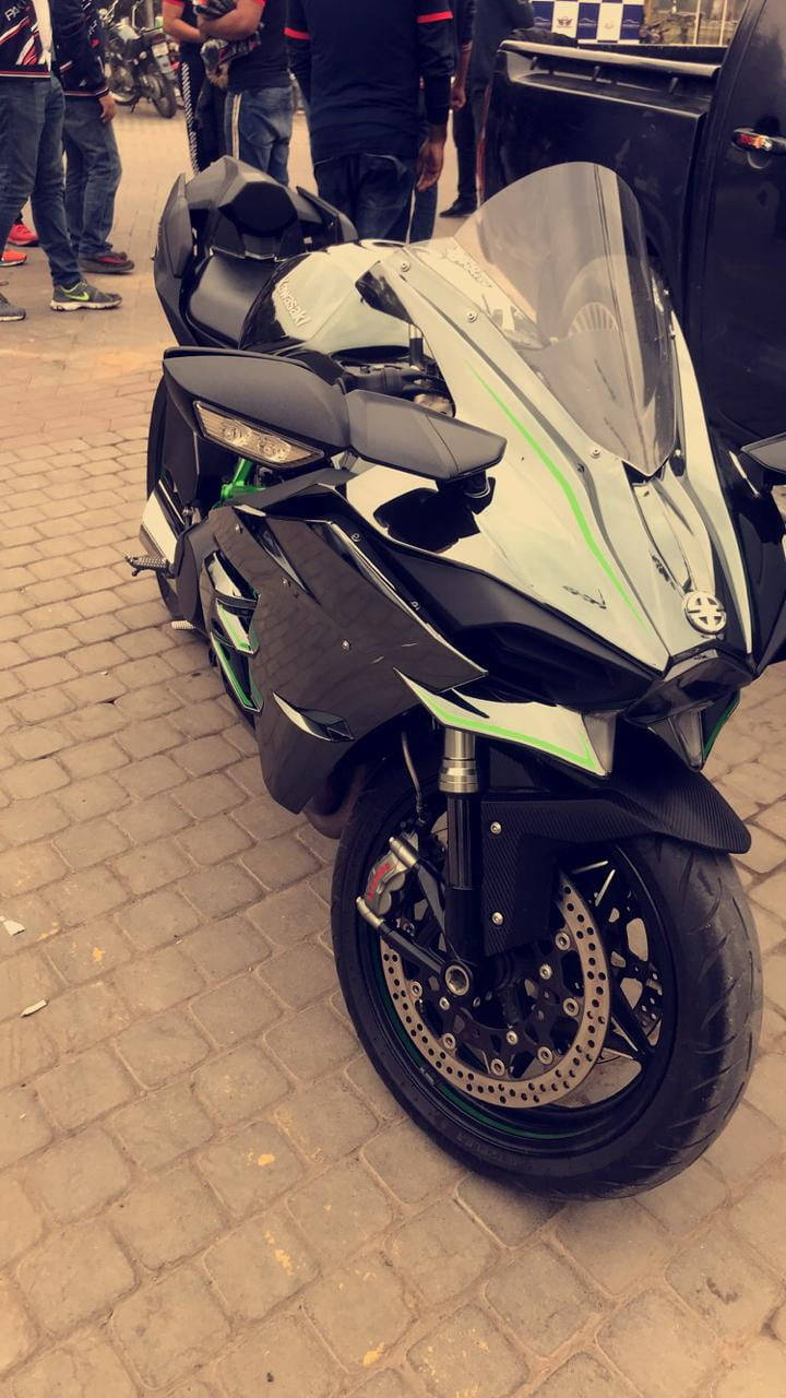 Kawasaki H2r, black and green, sport motorcycle, HD Phone Wallpaper
