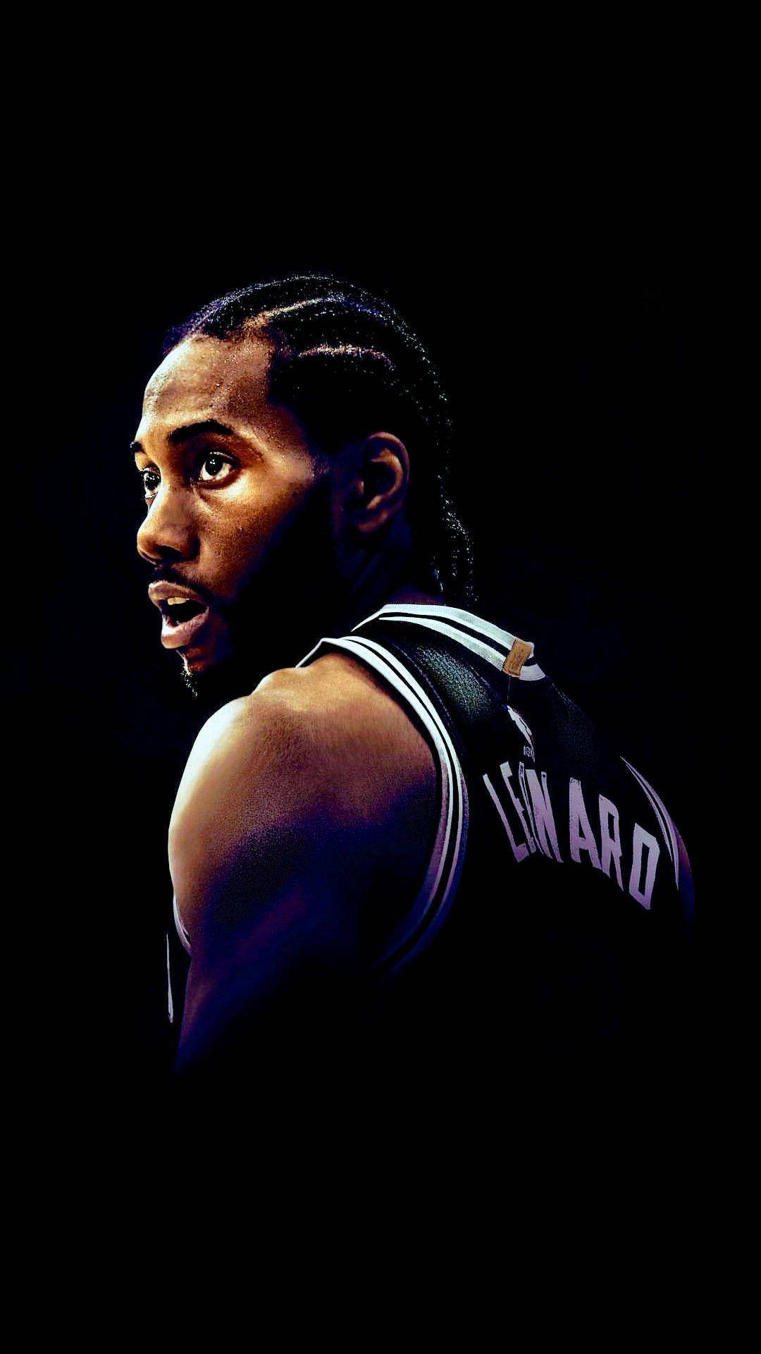 Kawhi Leonard, black jersey, dark background, Full HD Phone Wallpaper