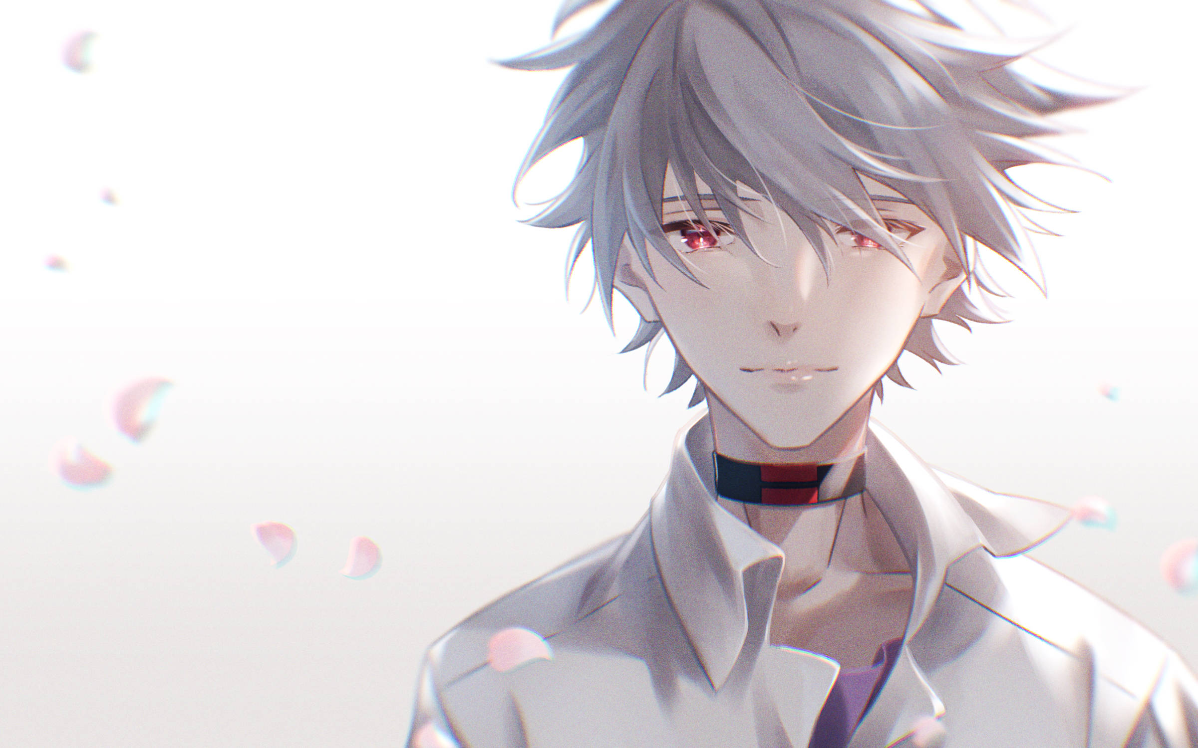 Kaworu Nagisa, silver hair, red eyes, Full HD Desktop Wallpaper