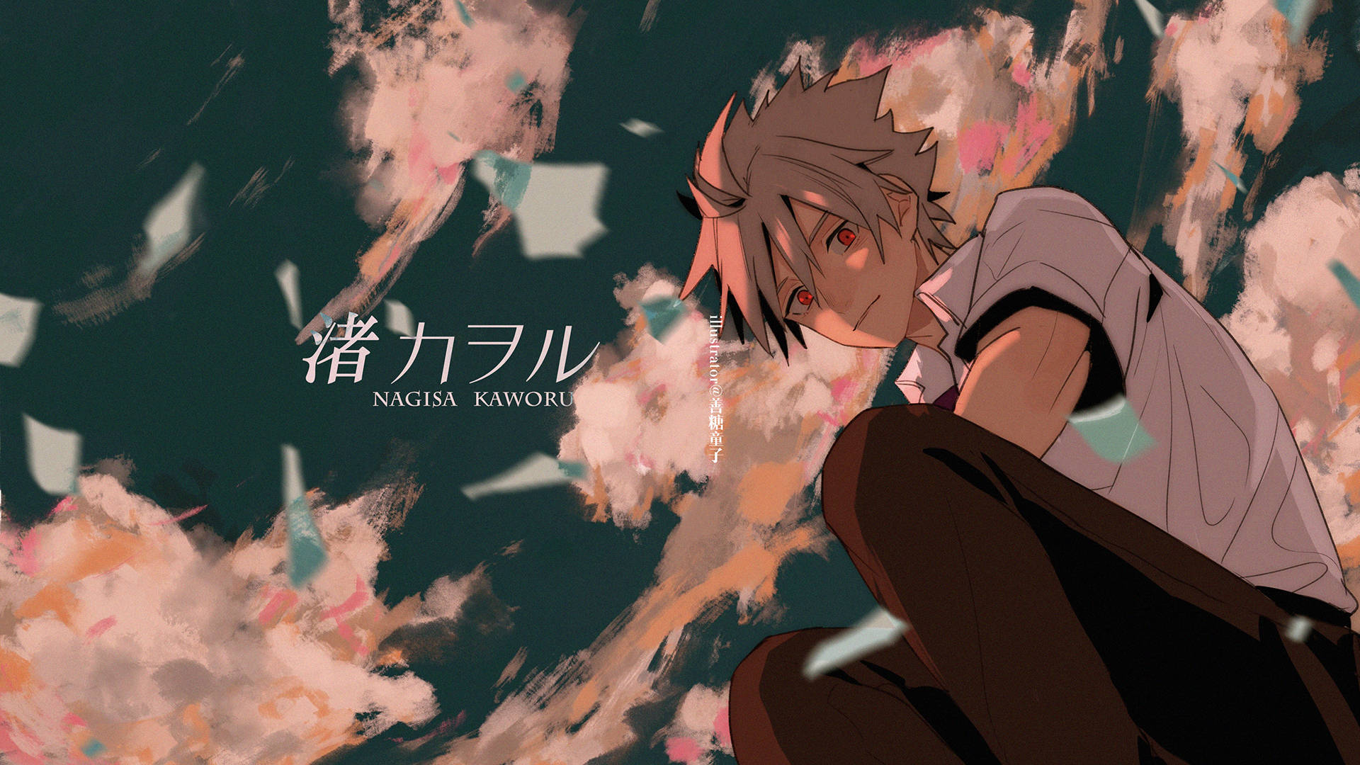 Kaworu Nagisa, spiky hair, red eyes, Full HD Desktop Wallpaper