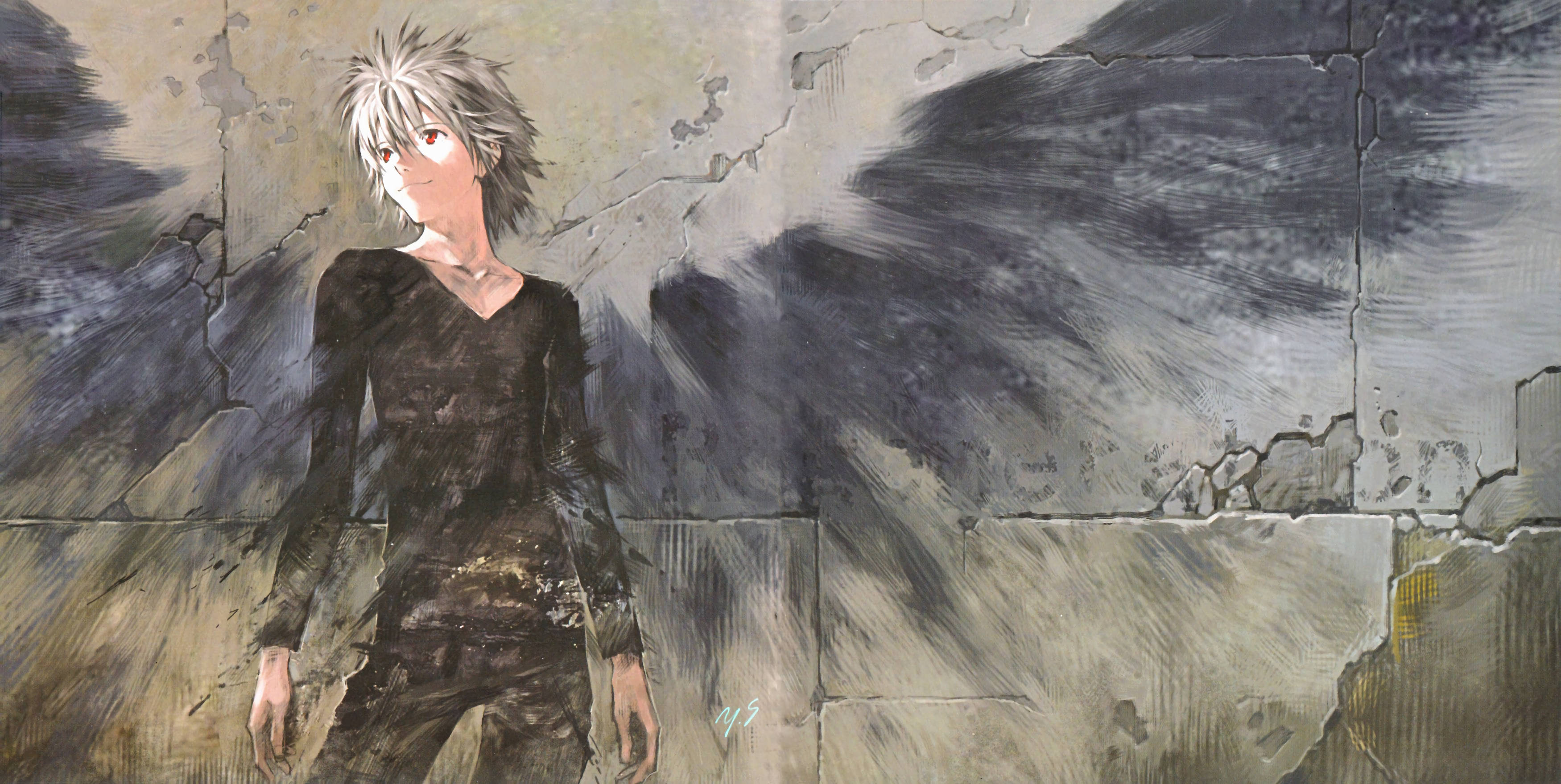 Kaworu Nagisa, silver-haired, anime character, 2K Desktop Wallpaper