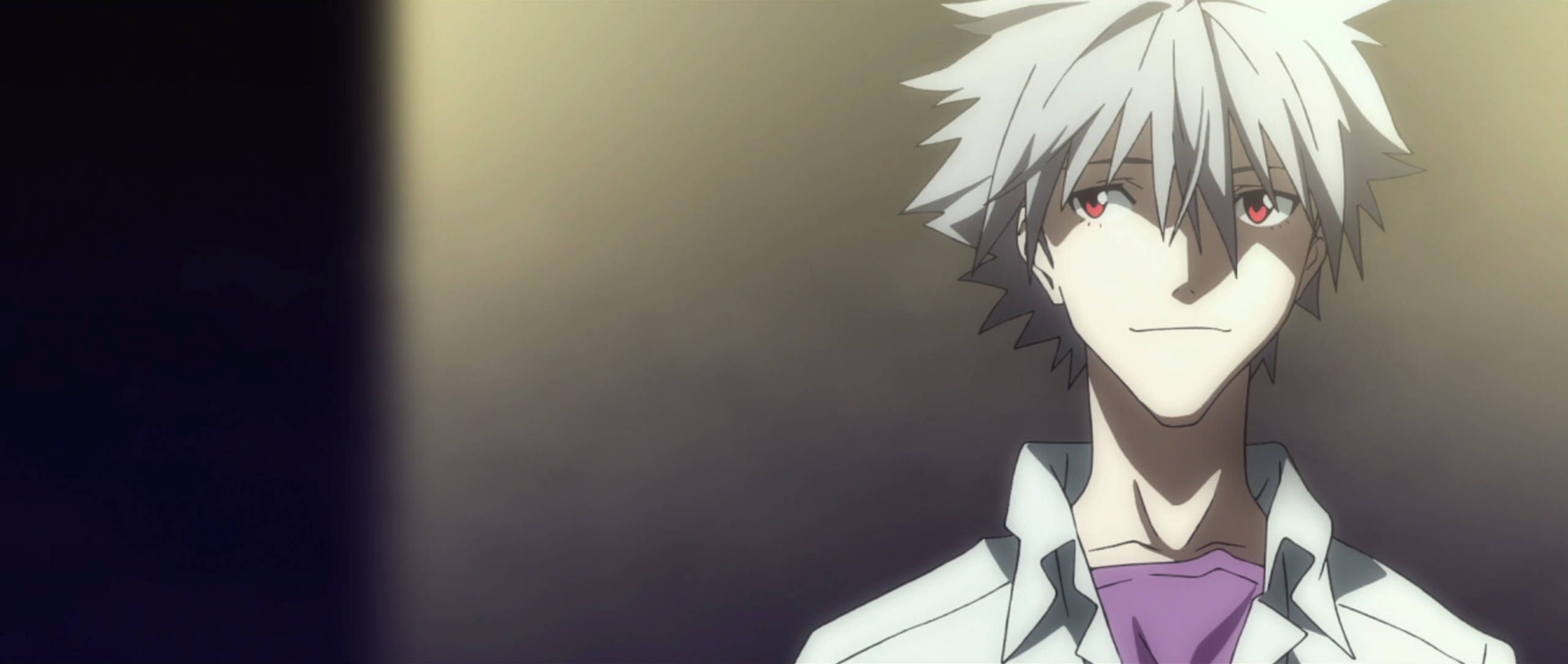 Kaworu Nagisa, spiky white hair, red eyes, 2K Desktop Wallpaper