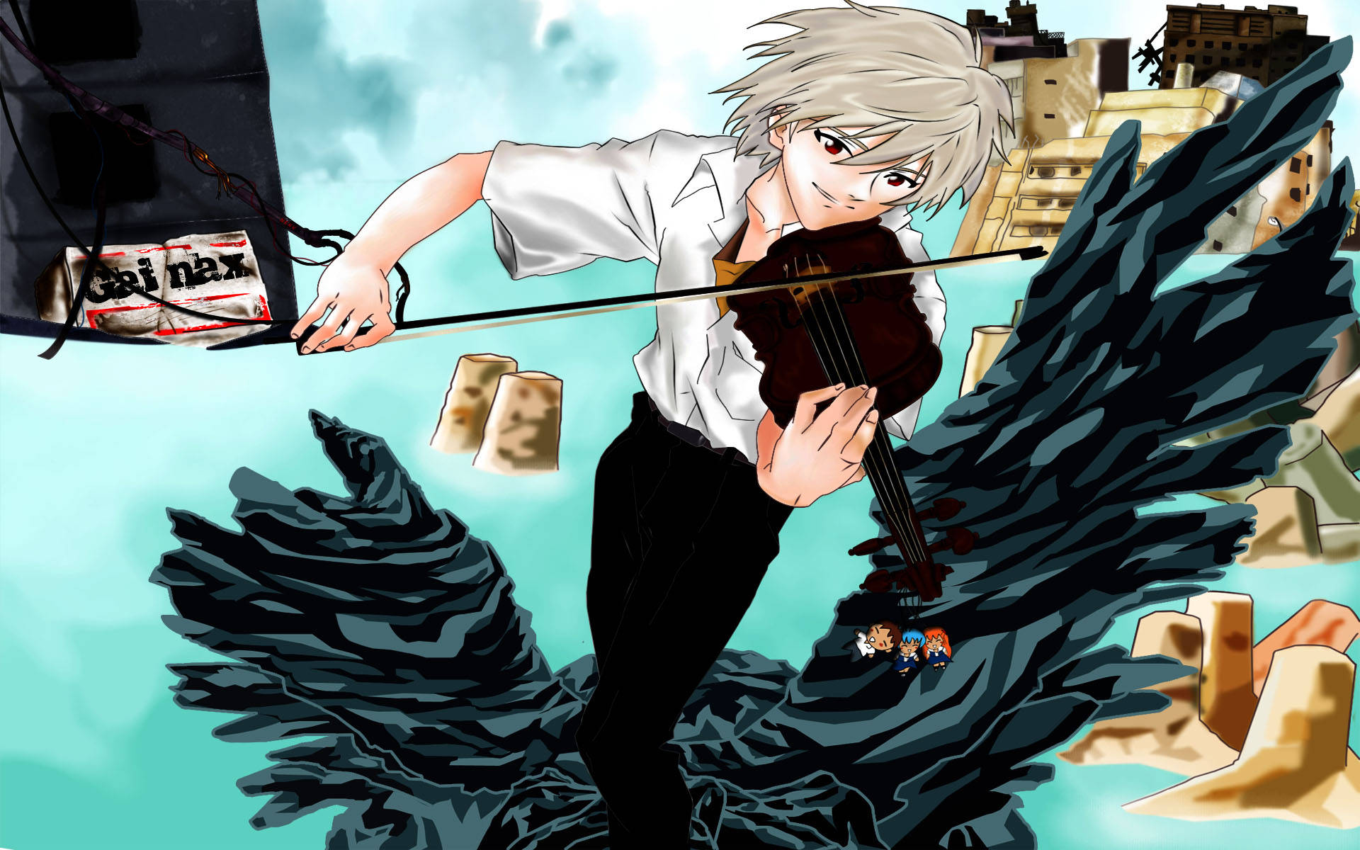 Kaworu Nagisa, white hair, violin, Full HD Desktop Wallpaper