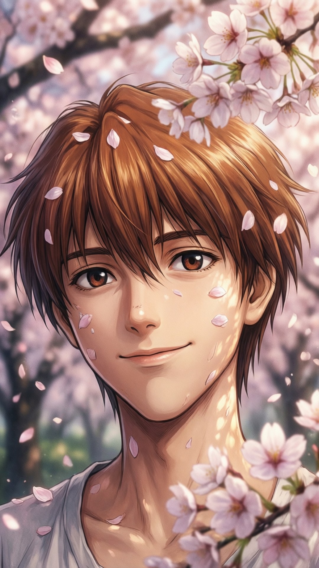 Kaworu, cherry blossom, brown hair, Full HD Phone Wallpaper
