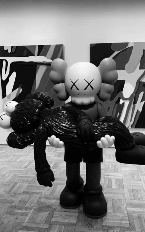 Kaws, black and white, sculpture, SD Phone Wallpaper