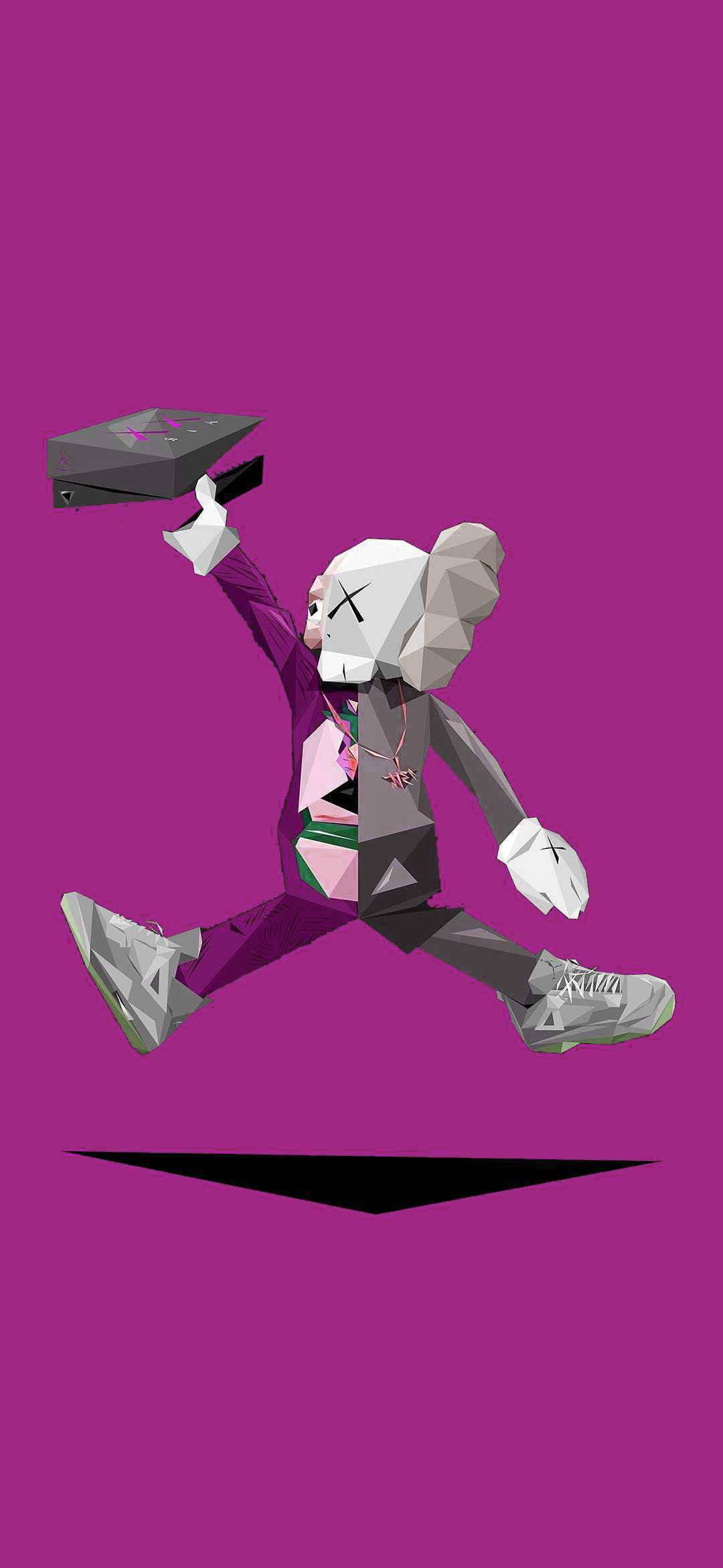 KAWS, low-poly, geometrical, Full HD Phone Wallpaper