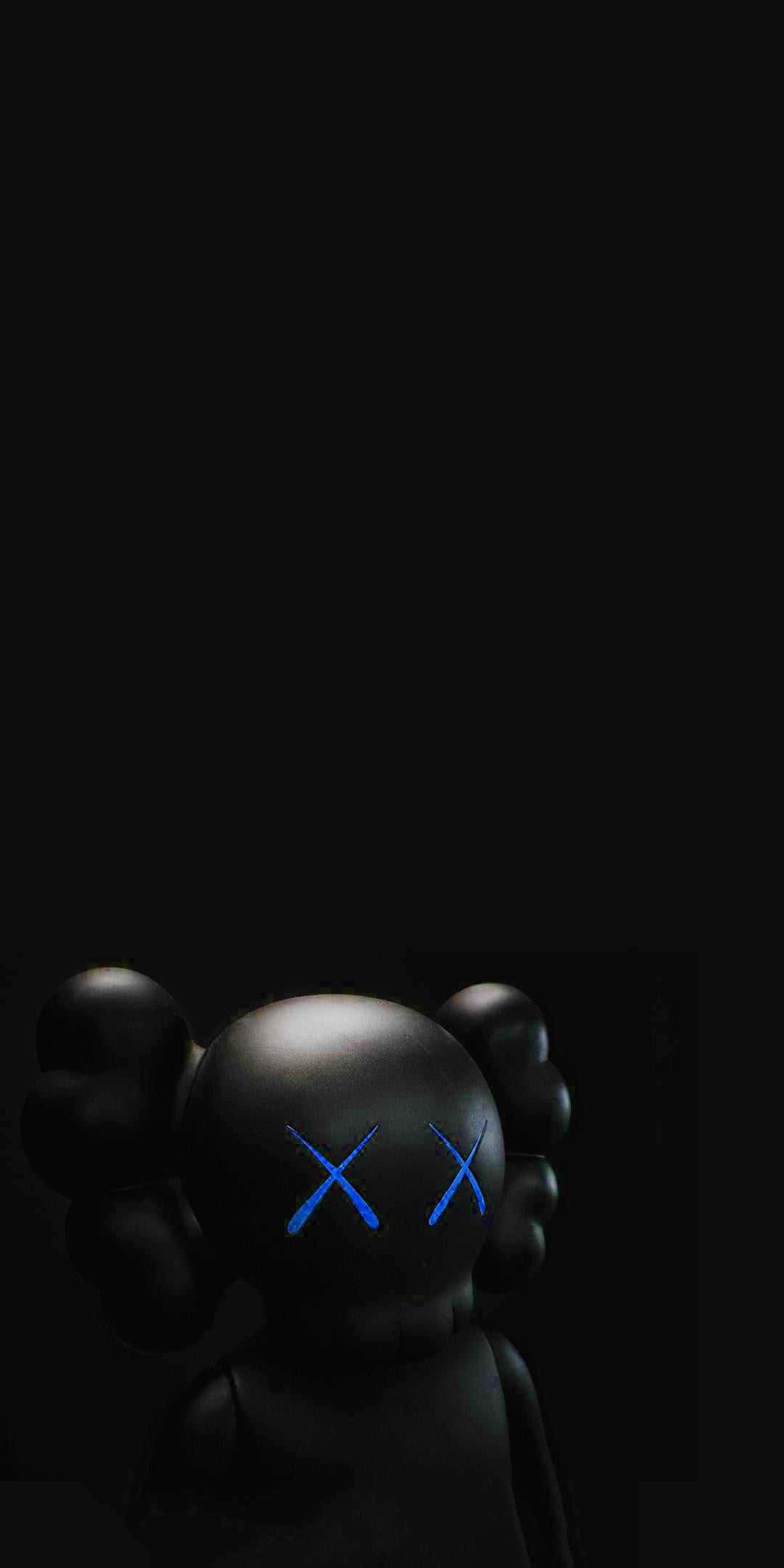 KAWS figure, glossy black, glowing blue X eyes, Full HD Phone Wallpaper