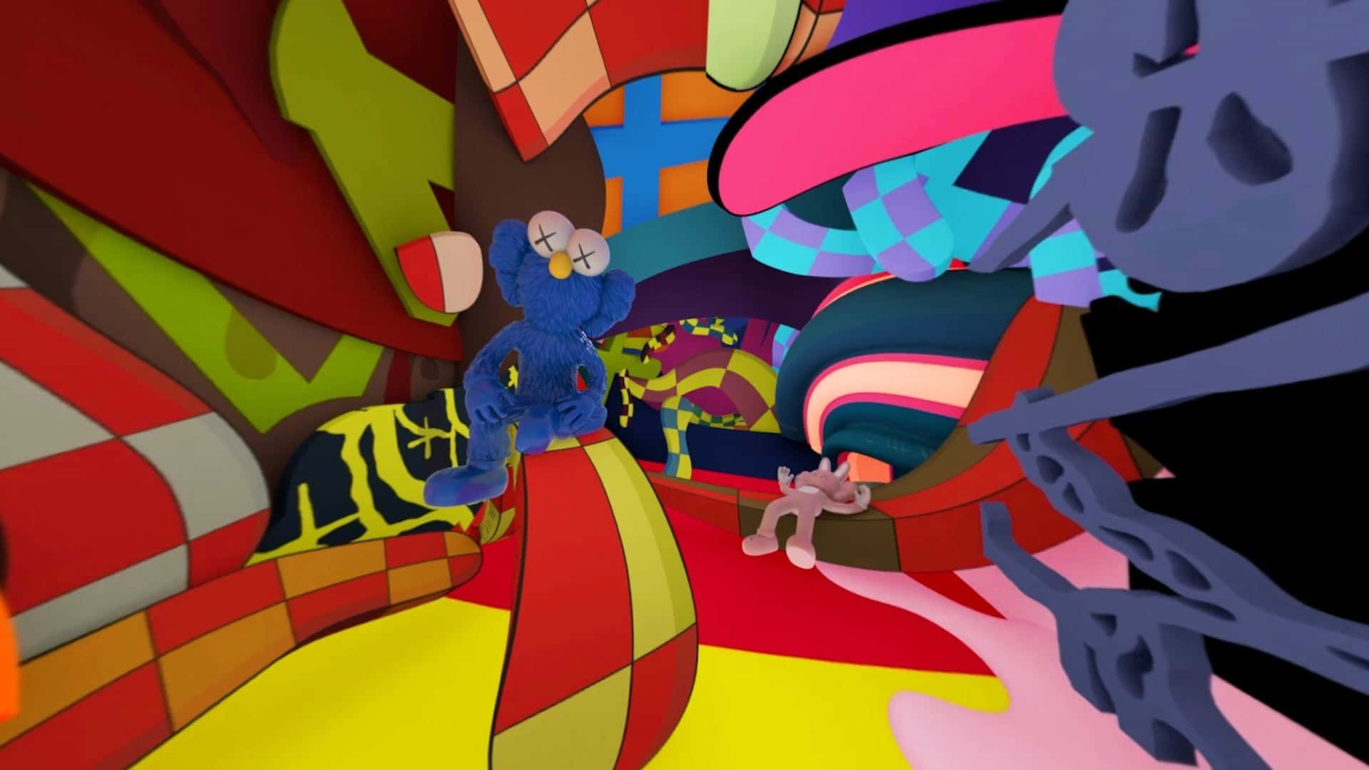 Kaws, blue plush toy, x eyes, Full HD Desktop Wallpaper