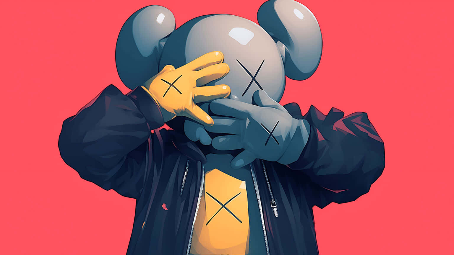 KAWS character, X eyes, yellow-gloved hands, HD Desktop Wallpaper