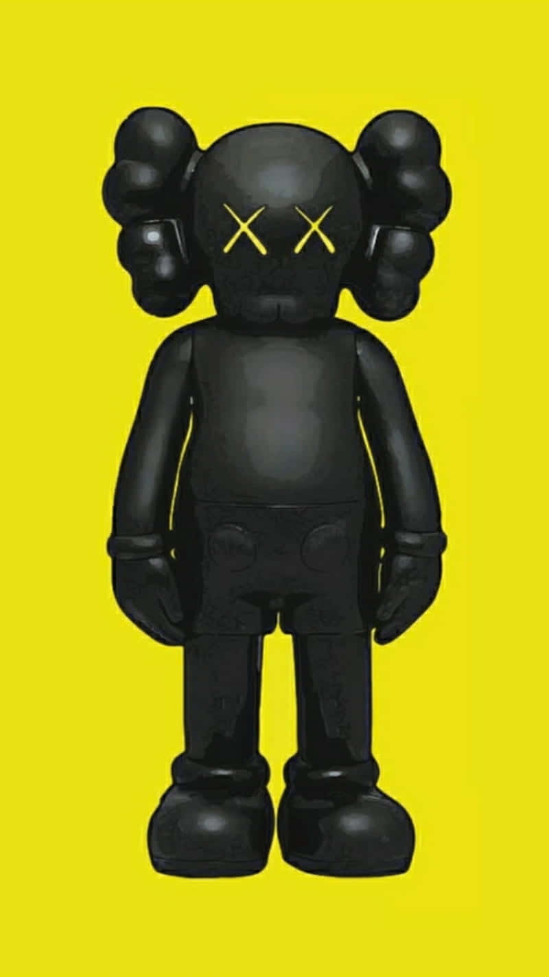Black Kaws Figure, glossy black, glowing yellow X eyes, HD Phone Wallpaper