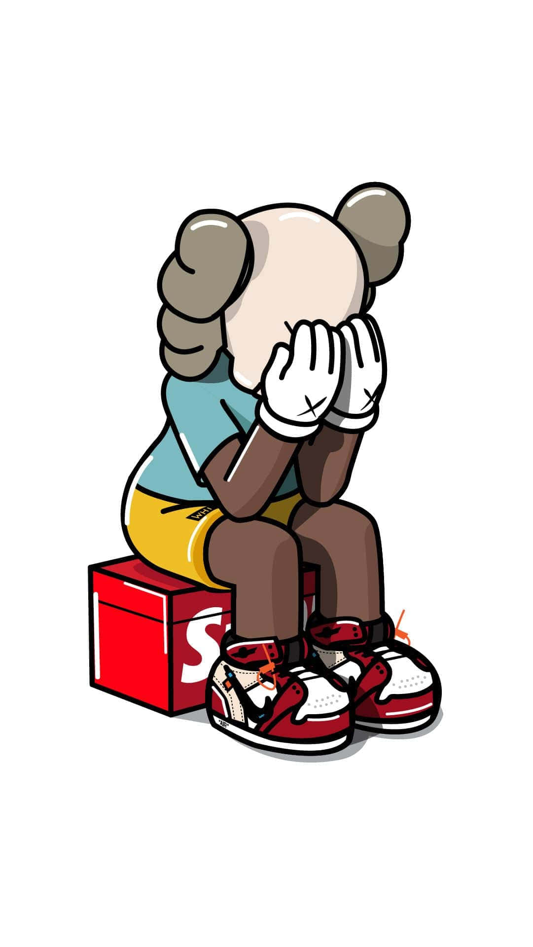 KAWS, gray ears, red Supreme box, Full HD Phone Wallpaper