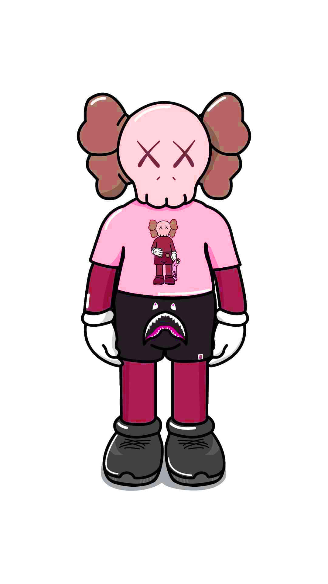 KAWS, X eyes, brown pigtails, Full HD Phone Wallpaper