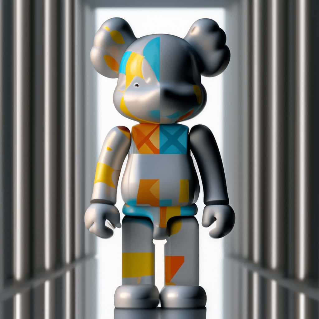 Kaws Bearbrick, chrome bear figurine, colorful geometric patterns, SD Desktop Wallpaper