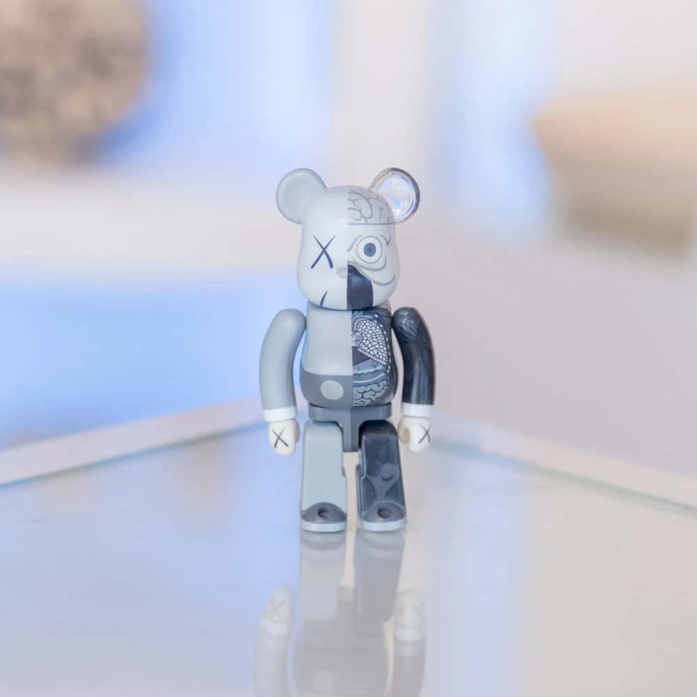 Kaws Bearbrick, gray and black, reflective glass surface, SD Desktop Wallpaper
