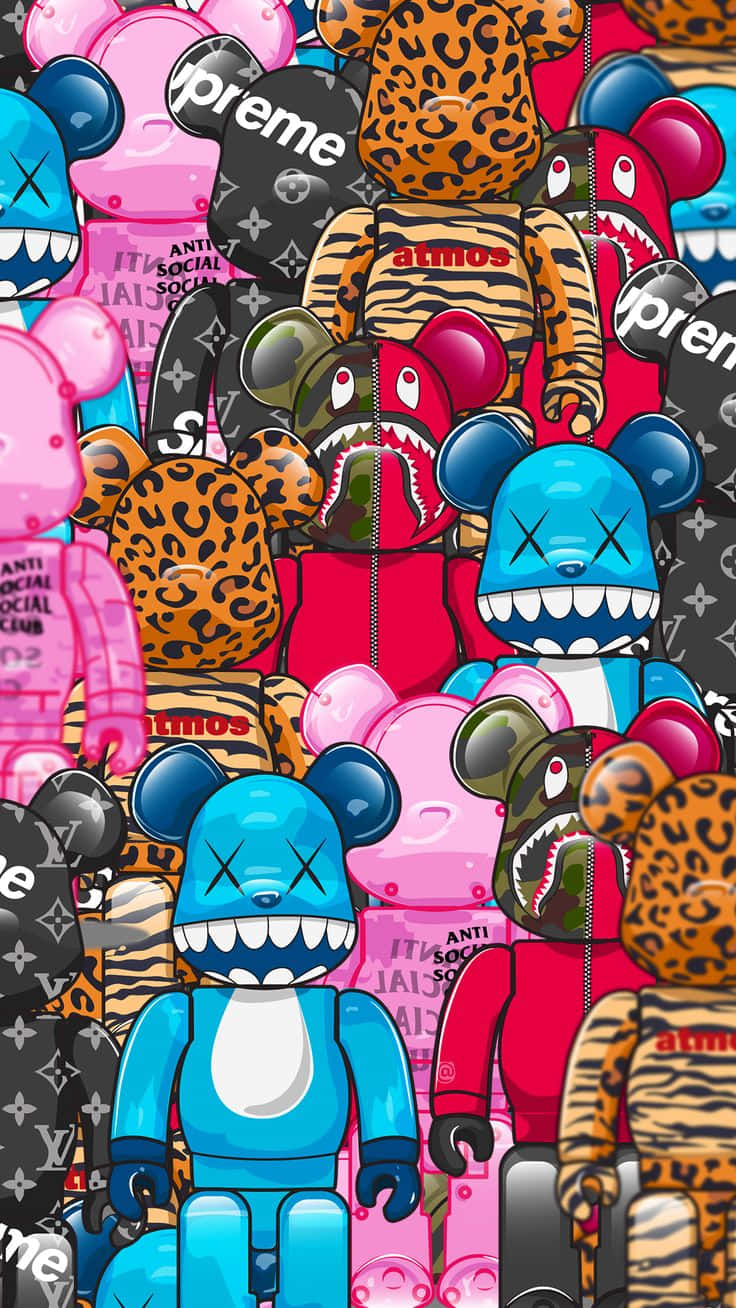Kaws Bearbrick, leopard print, branded patterns, HD Phone Wallpaper