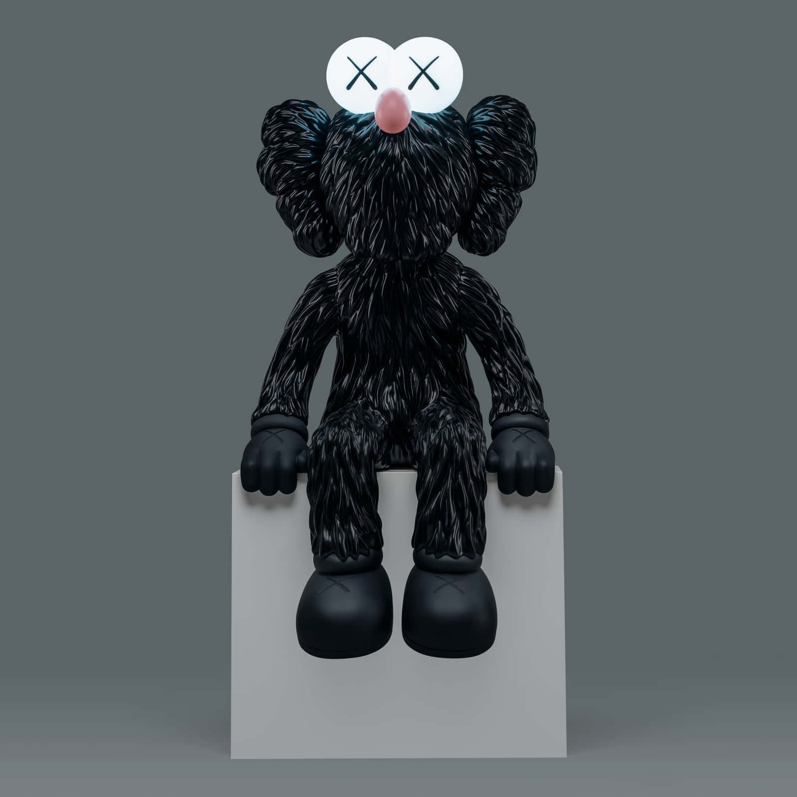 KAWS BFF Black, glossy black, X eyes, HD Desktop Wallpaper
