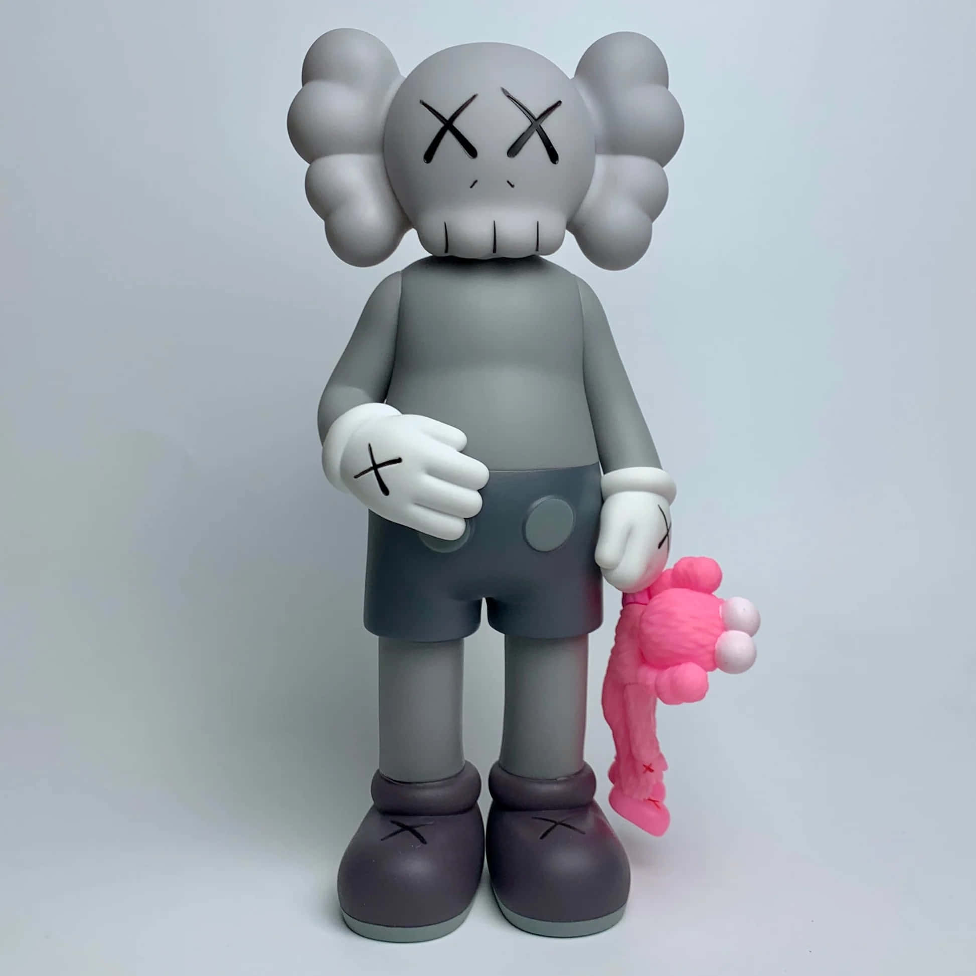 Kaws Bff Grey, X eyes, pink plush toy, Full HD Desktop Wallpaper