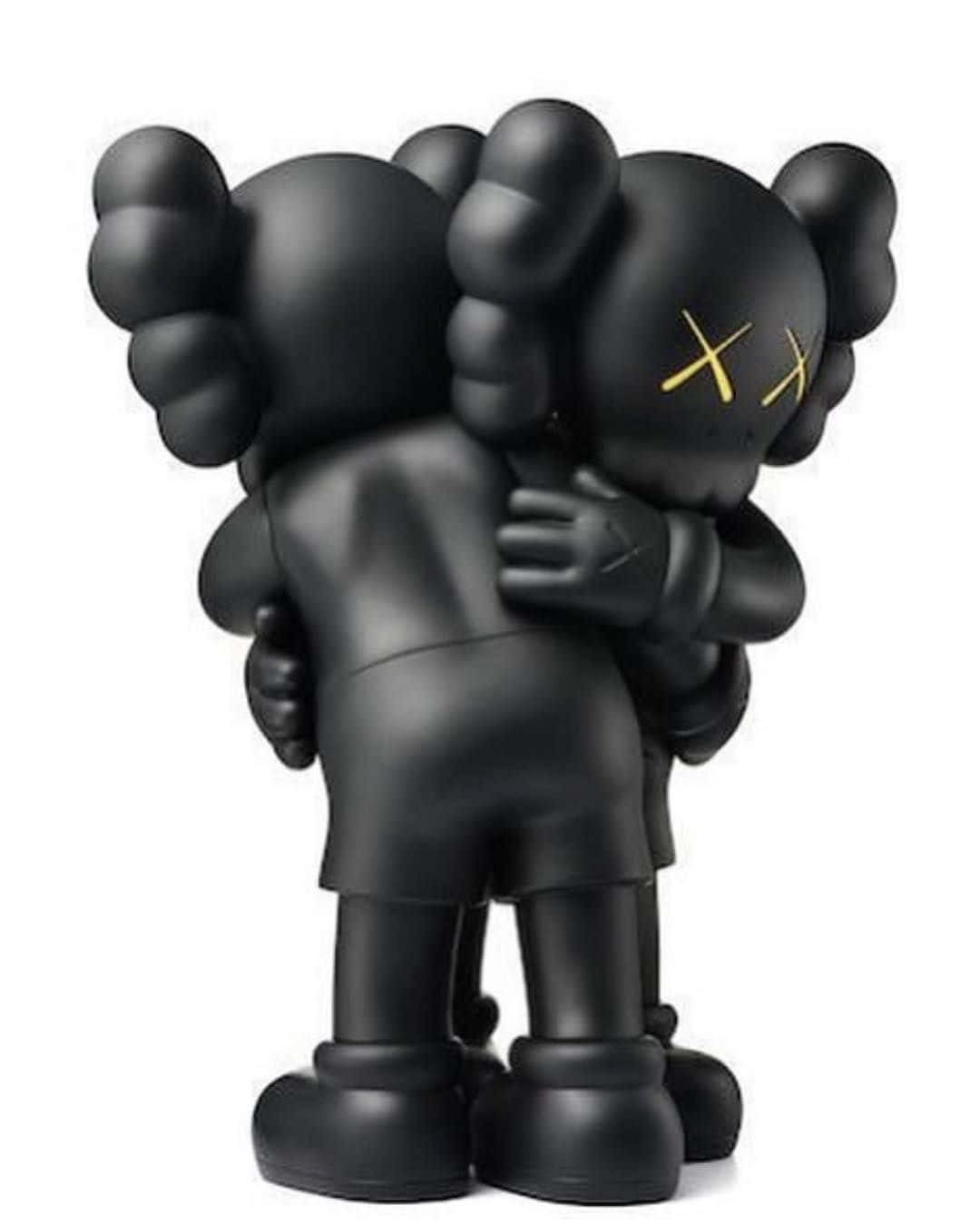 KAWS BFF, glossy black, glowing yellow X eyes, HD Phone Wallpaper