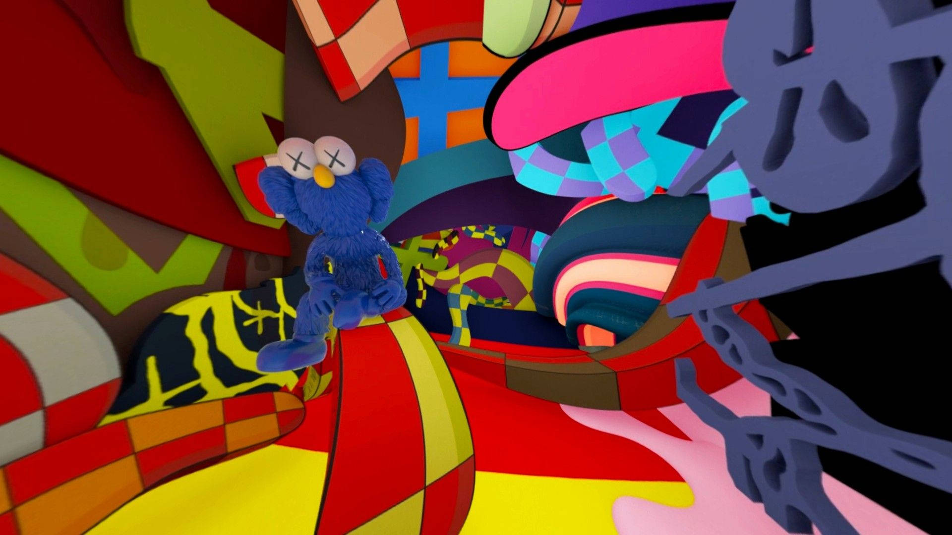 Kaws BFF, blue, plush toy, Full HD Desktop Wallpaper