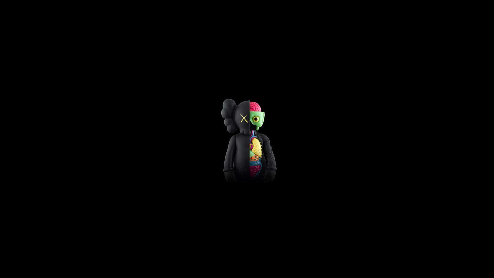 KAWS, black figure, green face, Full HD Desktop Wallpaper