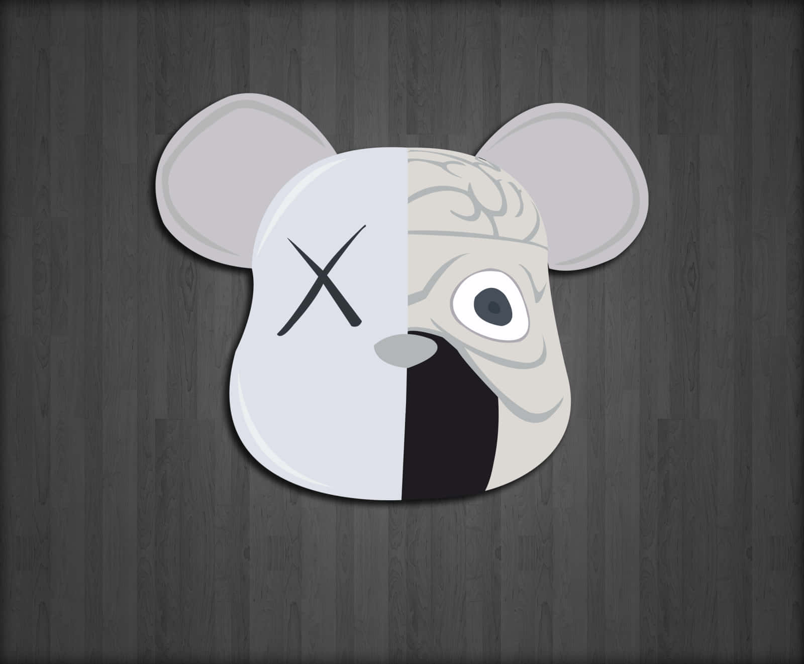 Kaws Black And White, cartoon mouse head, one side masked, HD Desktop Wallpaper